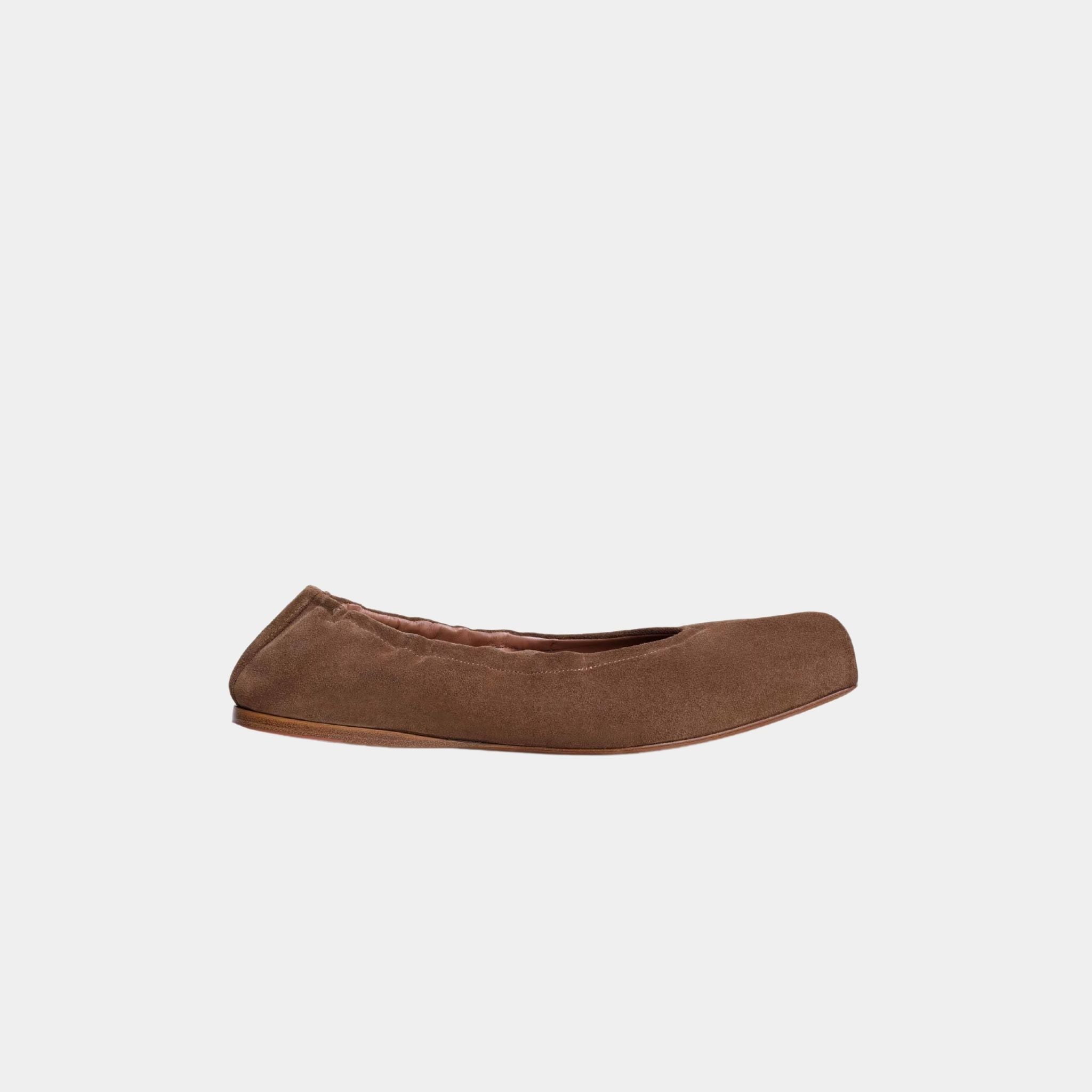 Alaia Square Toe Ballet Flats In Leather, Umber, Side