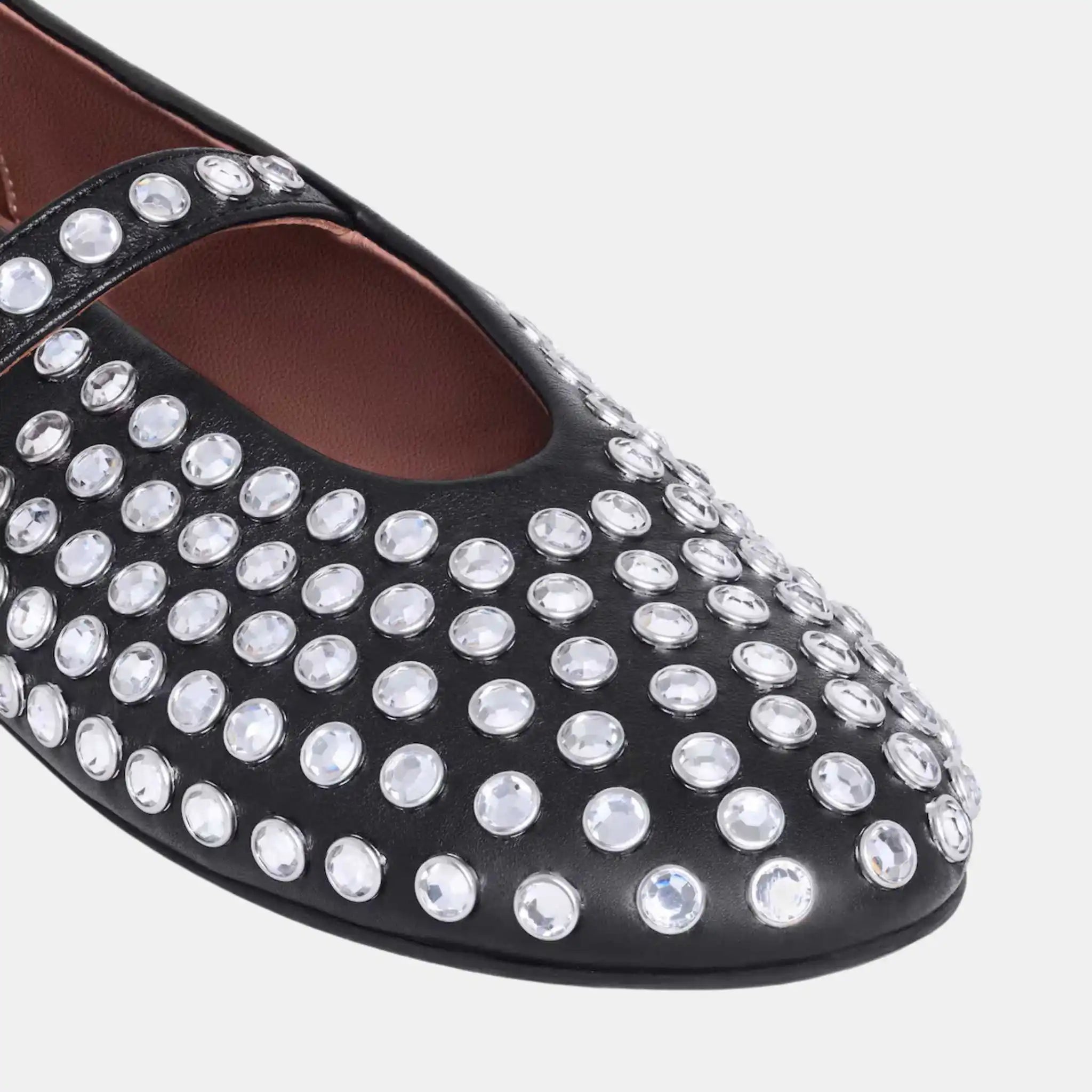 Alaia Strass Lambskin Ballet Flats, Black, Closeup