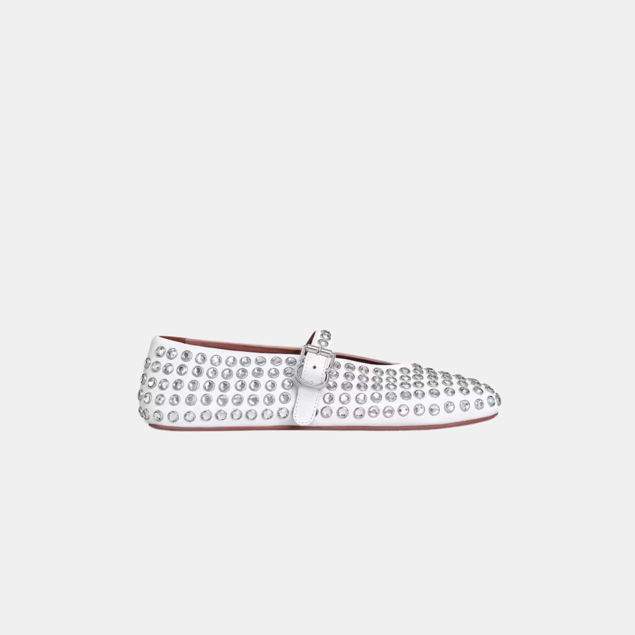 Alaia Strass Lambskin Ballet Flats, White, Side