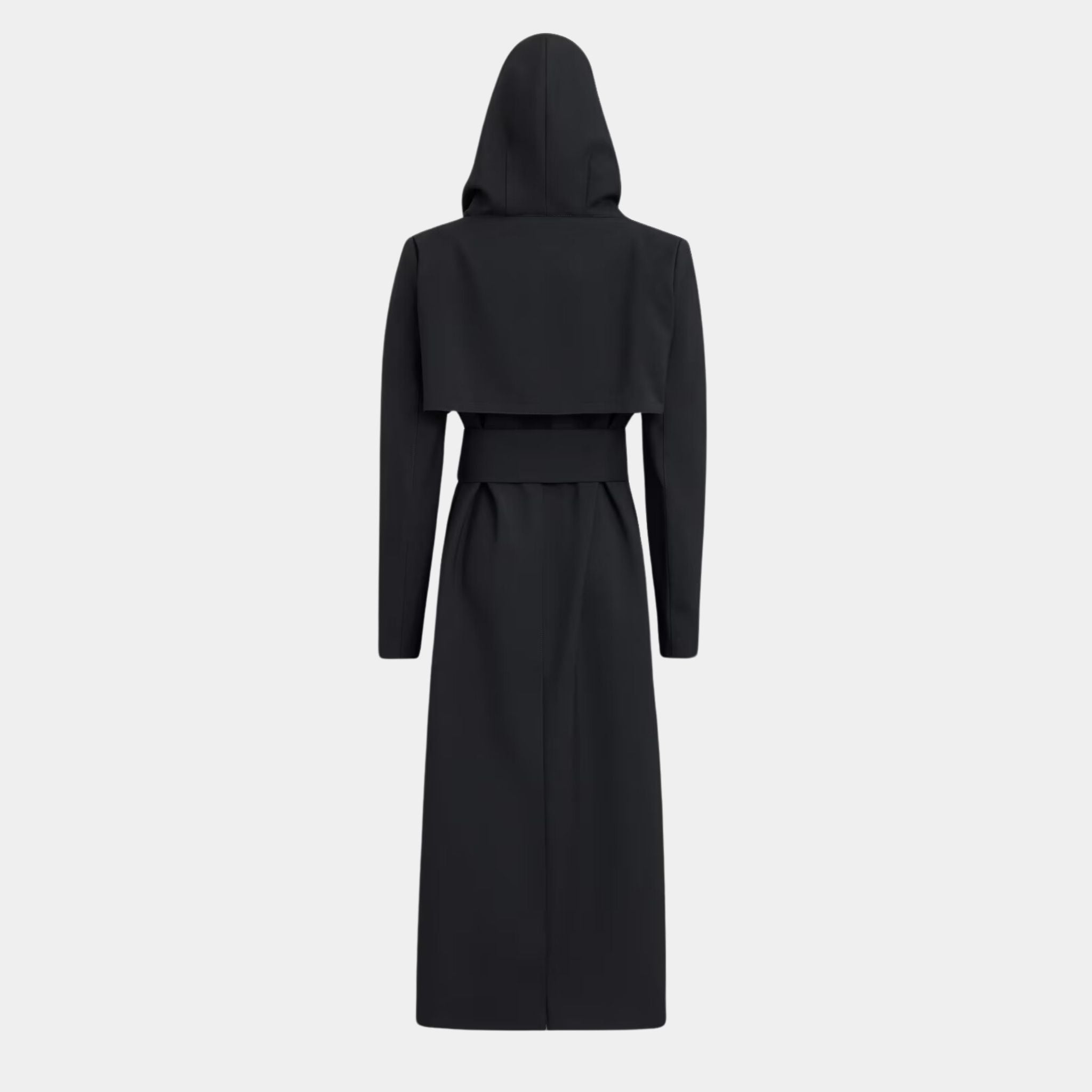 Alaia Tailored Wool Coat With Hood, Black, Back View