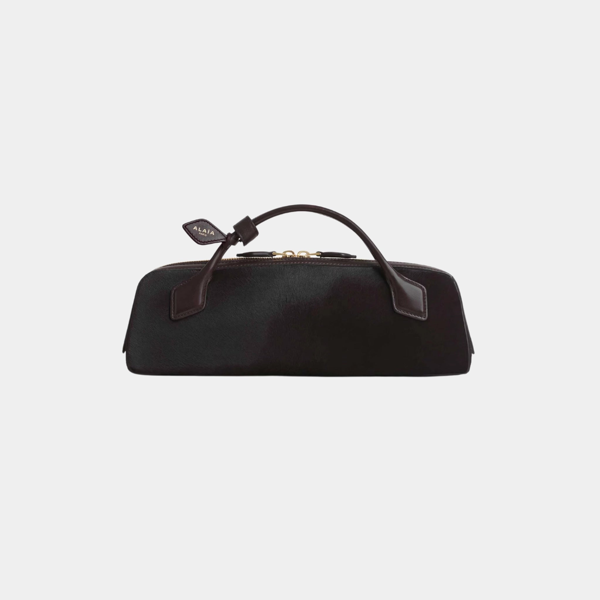 Alaia The Pony Leather Dachshund Clutch, Chocolate, Front