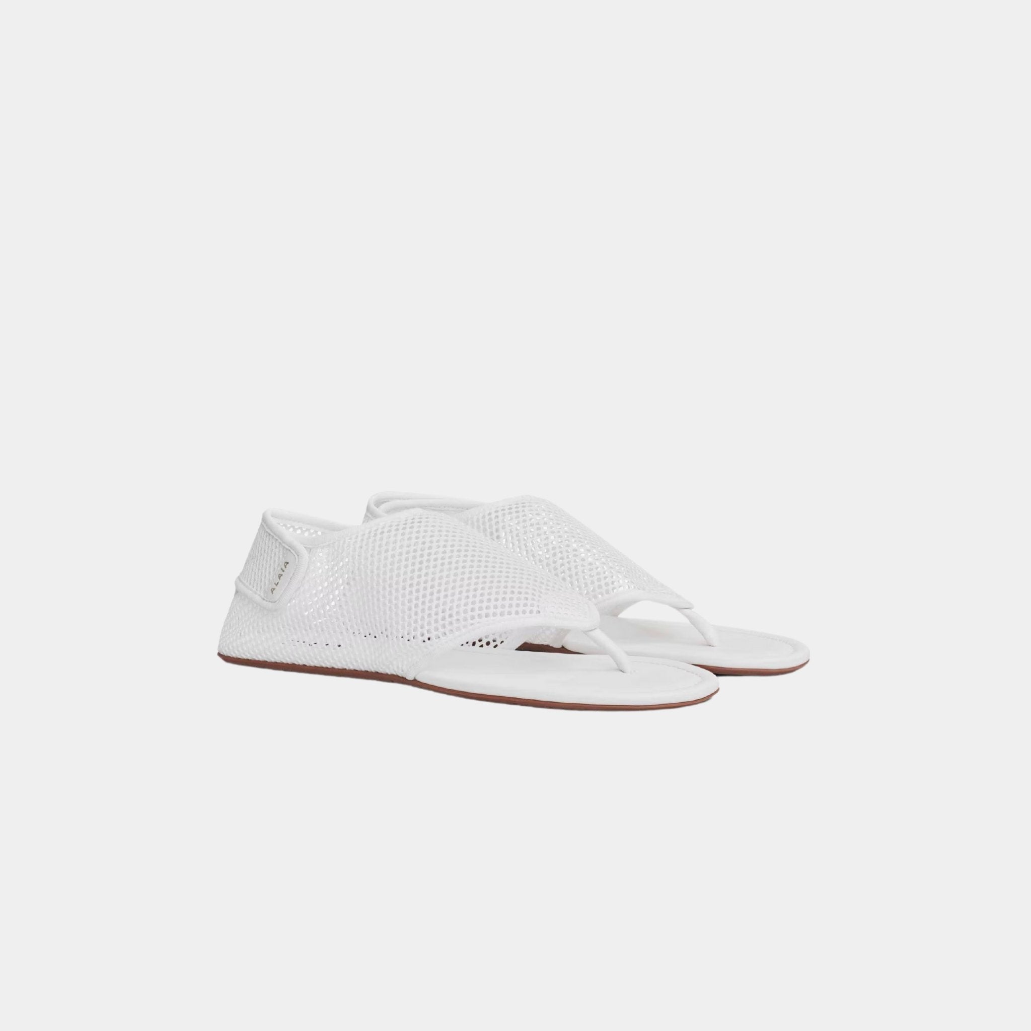 Alaia Thong Sandals In Fishnet, Optical White, Front