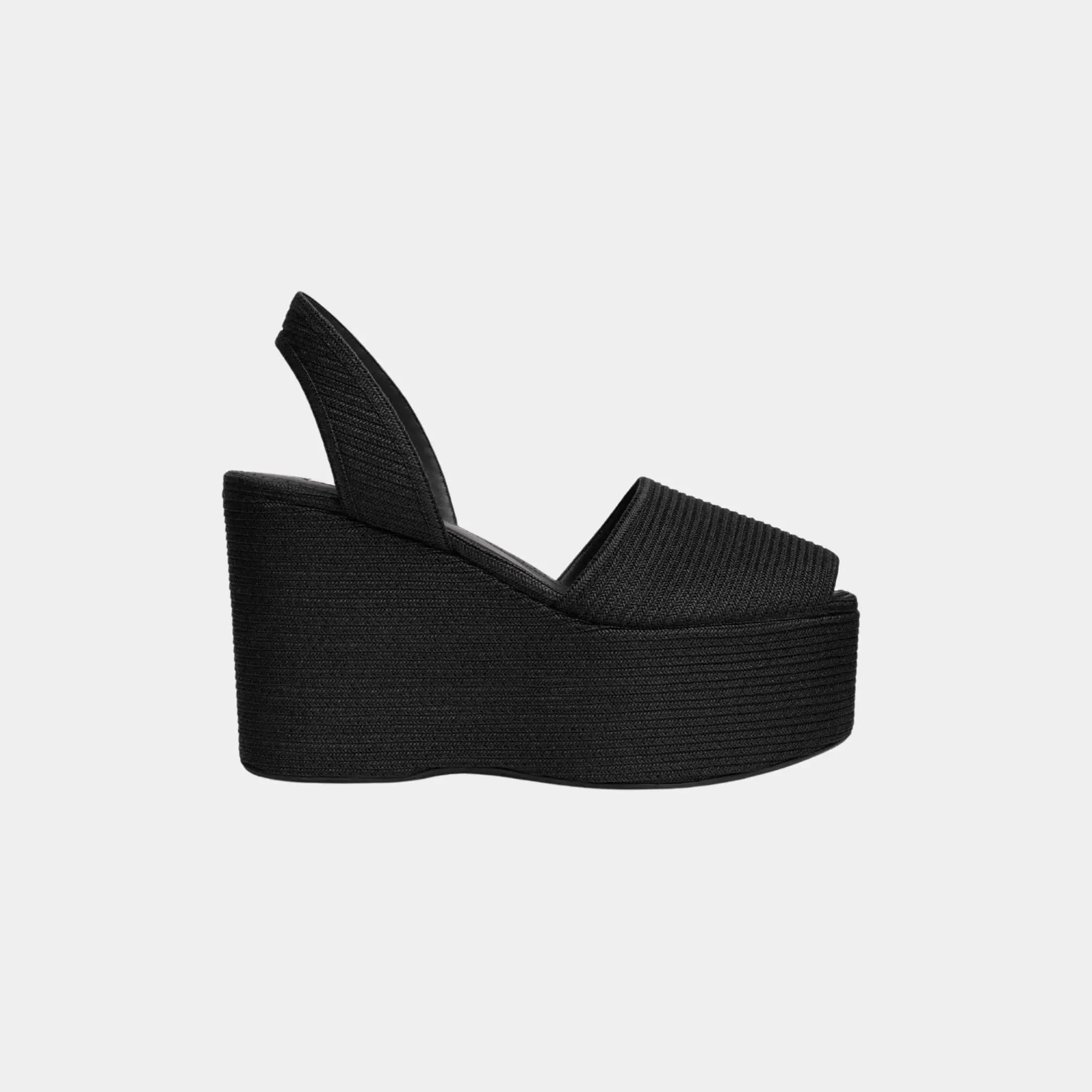 Alaia Wedge Sandals in Paper Straw, Black, Side
