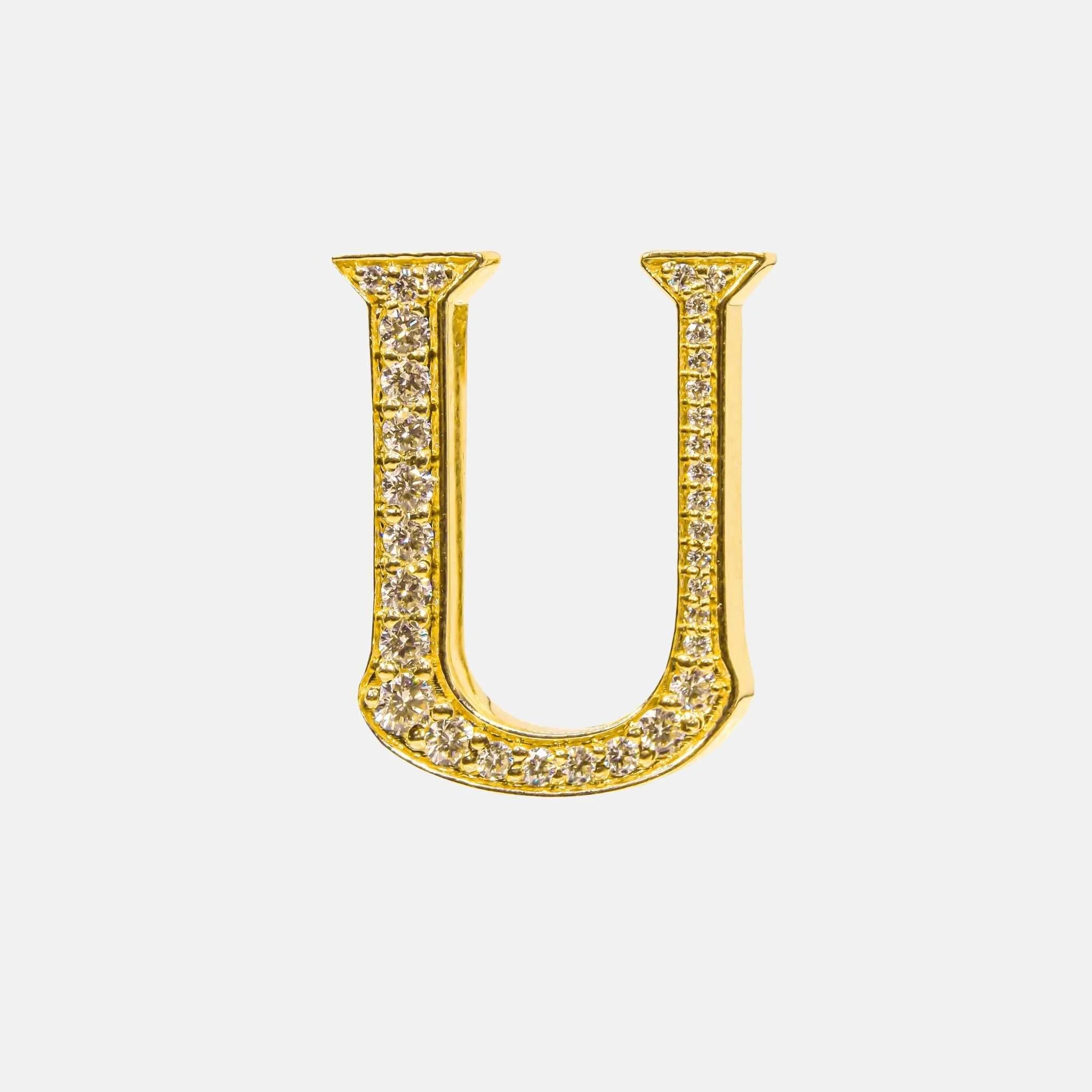 Ashna Mehta Alphabets Bag Bijoux with Natural Diamonds in Yellow Gold, U