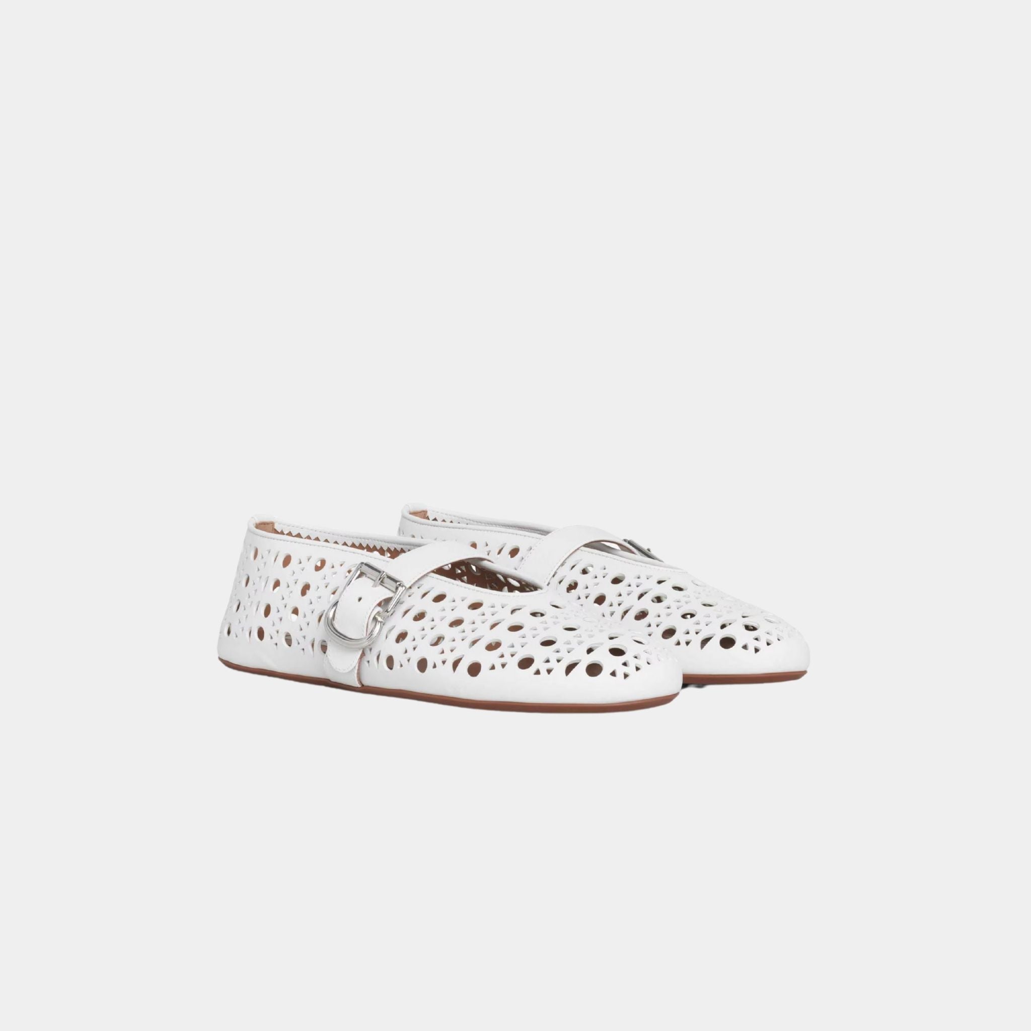 Alaïa Ballet Flats In Vienne Lambskin, White, Front