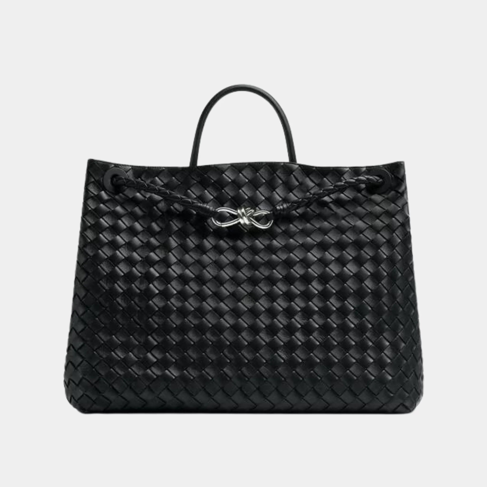 Bottega Veneta Andiamo Grand Format Handbag, Black, Silver, Front