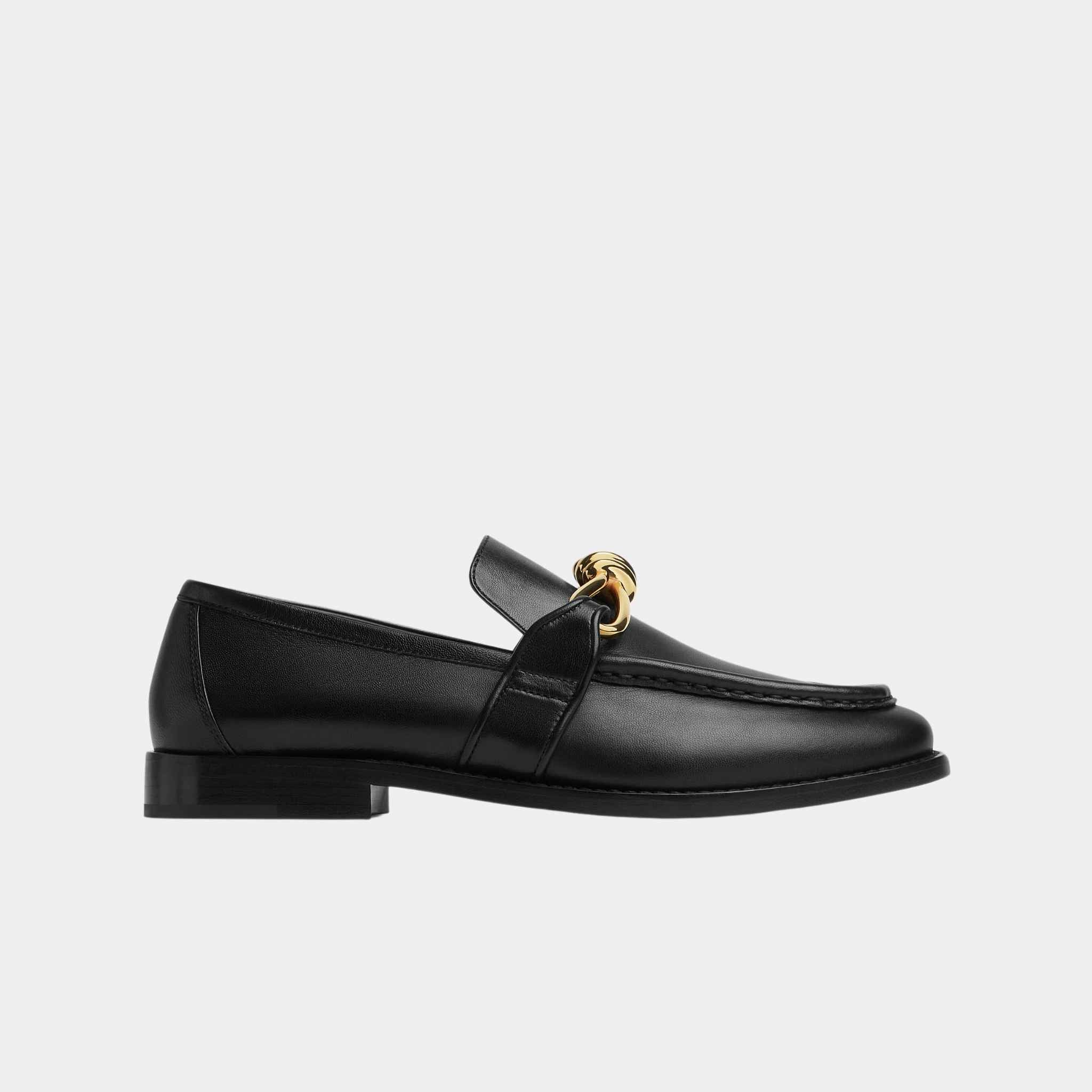 Bottega Veneta Astaire Loafer Solft Calfskin Metallic Knot Detail, Black, Front
