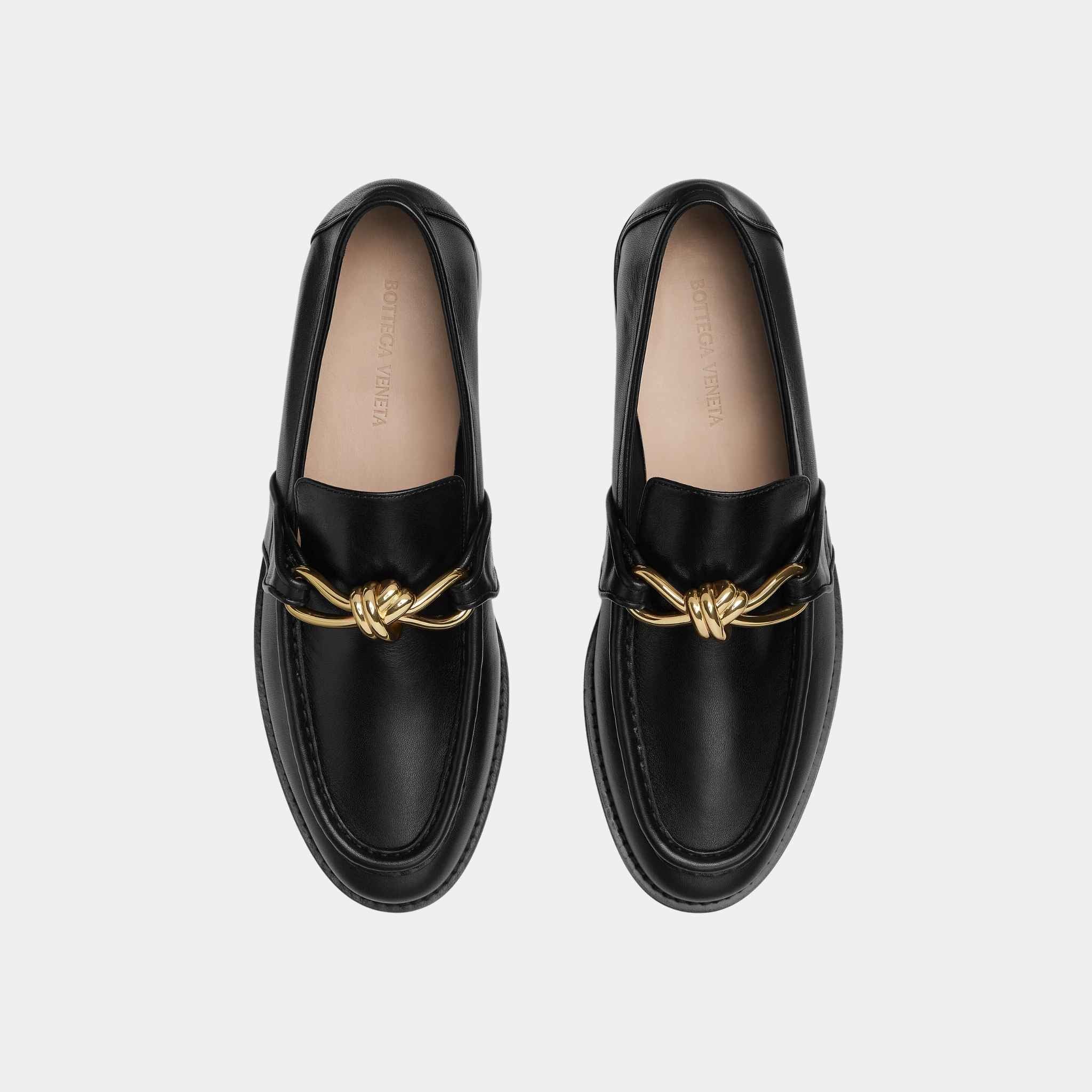 Bottega Veneta Astaire Loafer Solft Calfskin Metallic Knot Detail, Black, Top