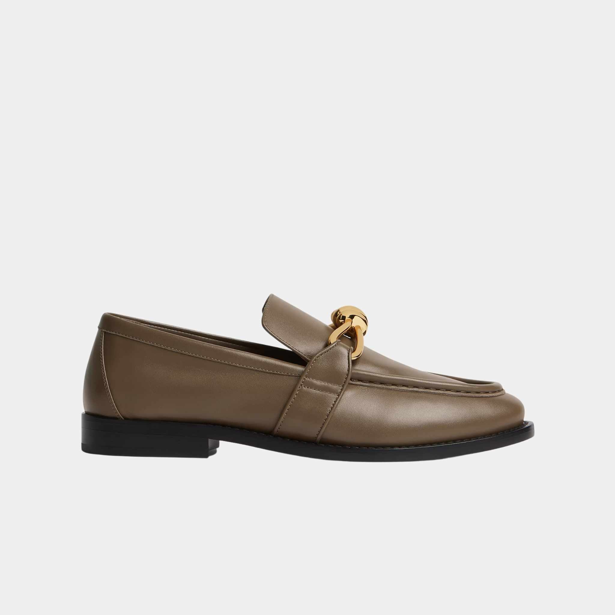 Bottega Veneta Astaire Loafer Solft Calfskin Metallic Knot Detail, Pinecone, Side