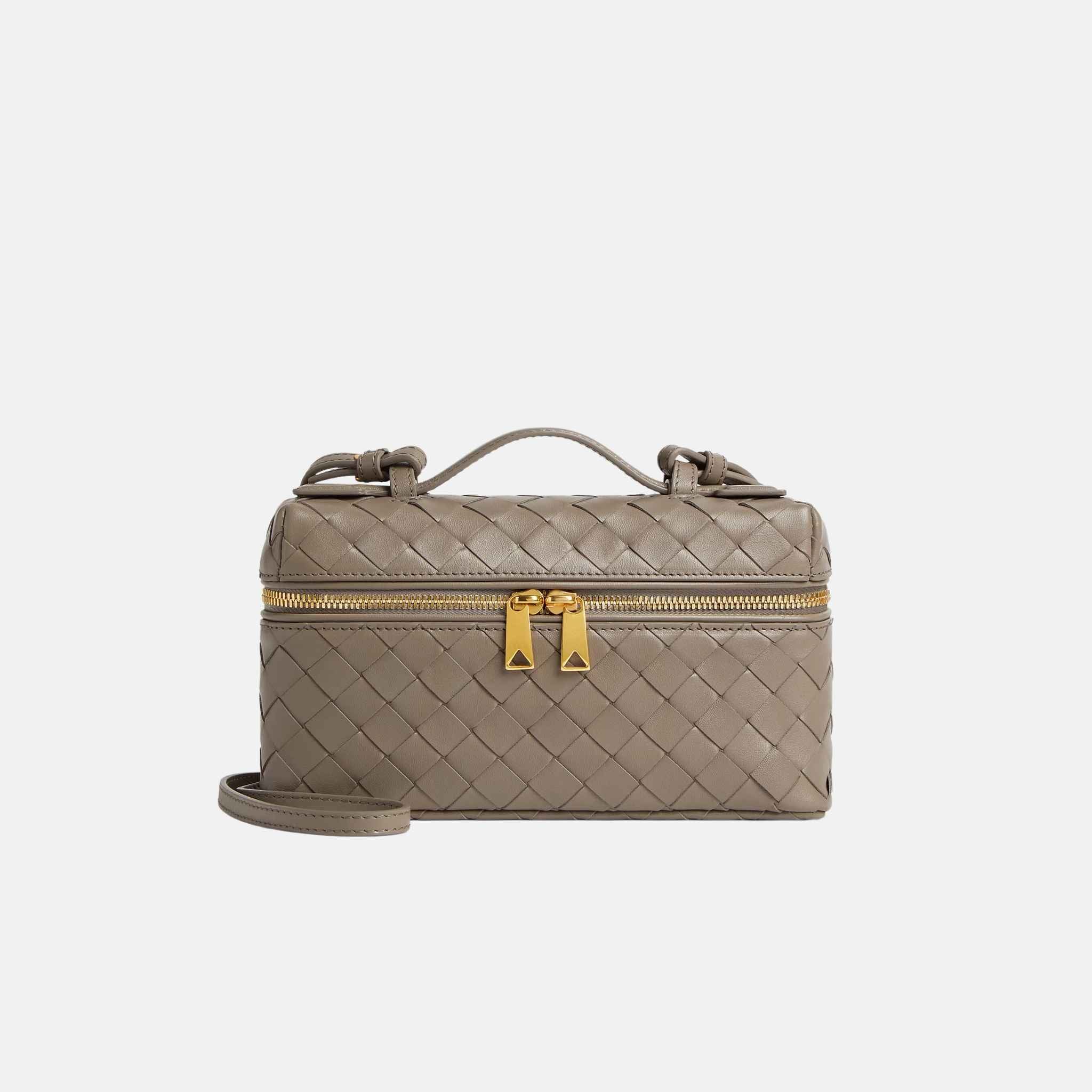 Bottega Veneta Bang Bang Vanity Case Intrecciato Leather, Lime Stone, Front