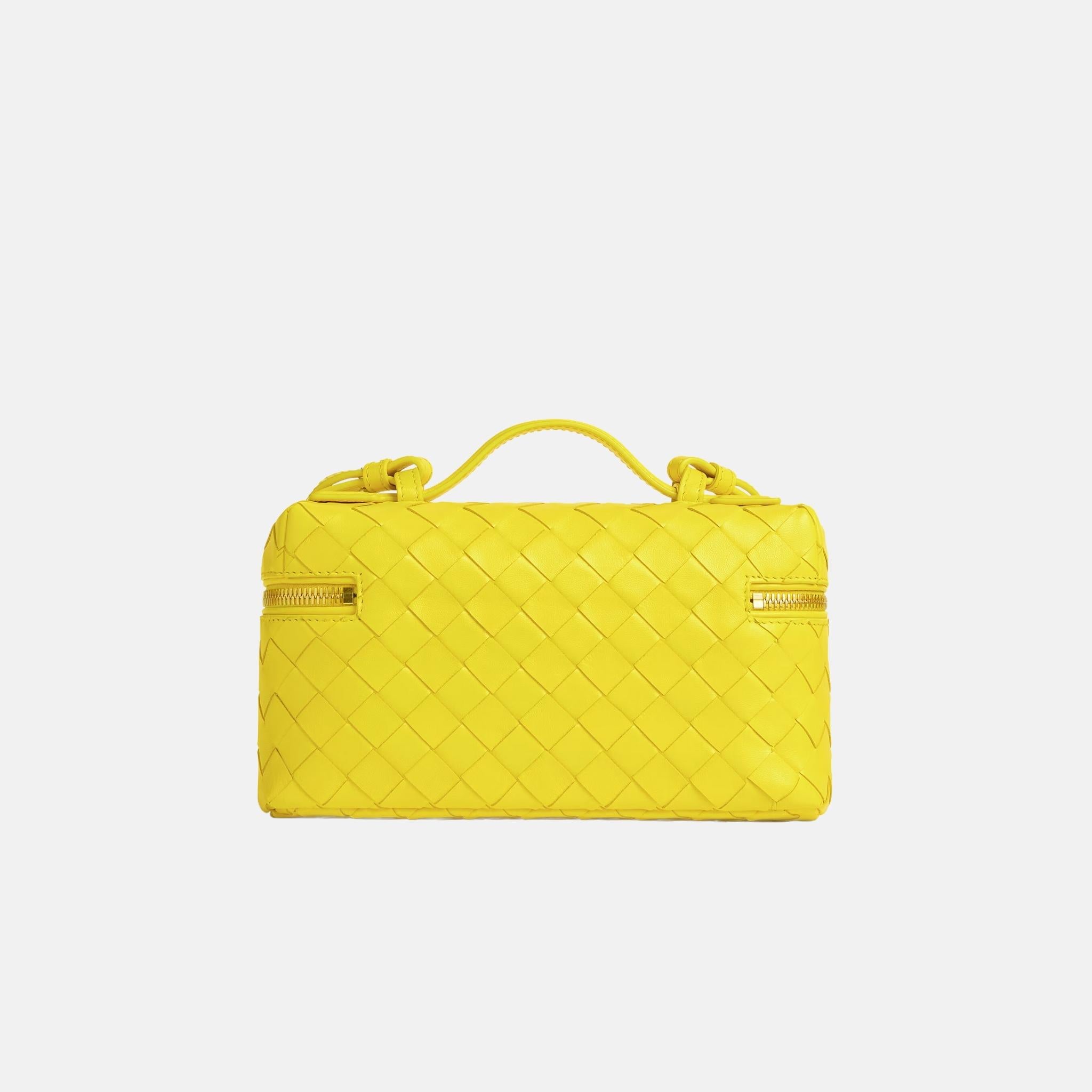 Bottega Veneta Bang Bang Vanity Case Intrecciato Leather, Sulfur, Back