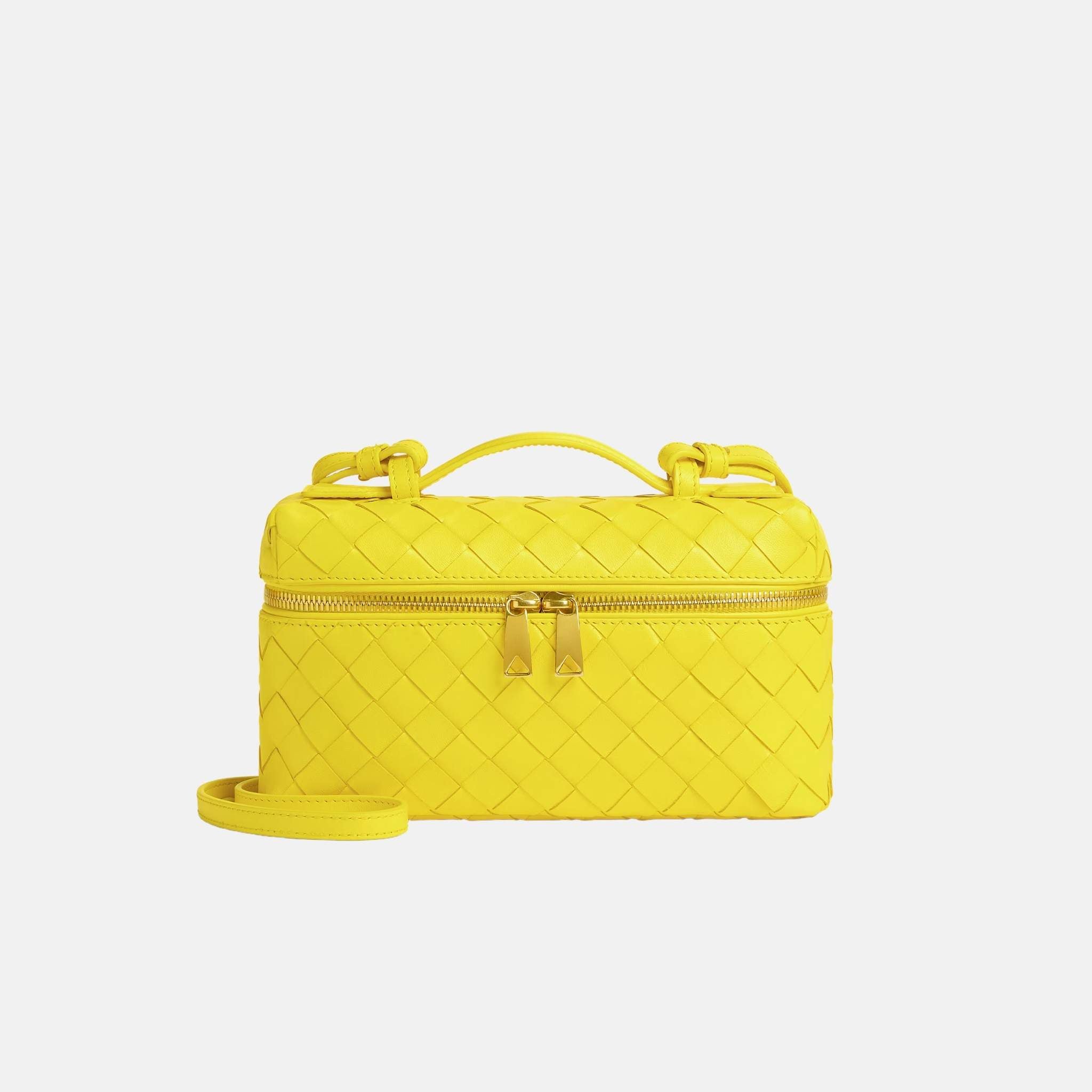 Bottega Veneta Bang Bang Vanity Case Intrecciato Leather, Sulfur, Front