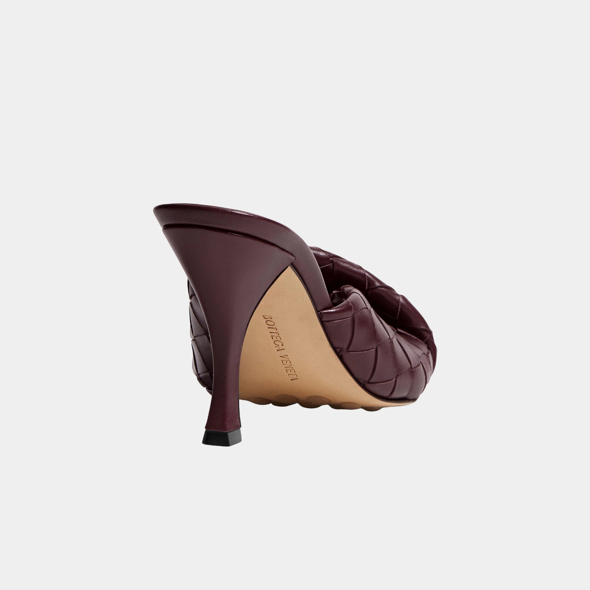 Bottega Veneta Blink Mule High Heel Folded Detail Intrecciato Leather, Deep Mahogany, Back