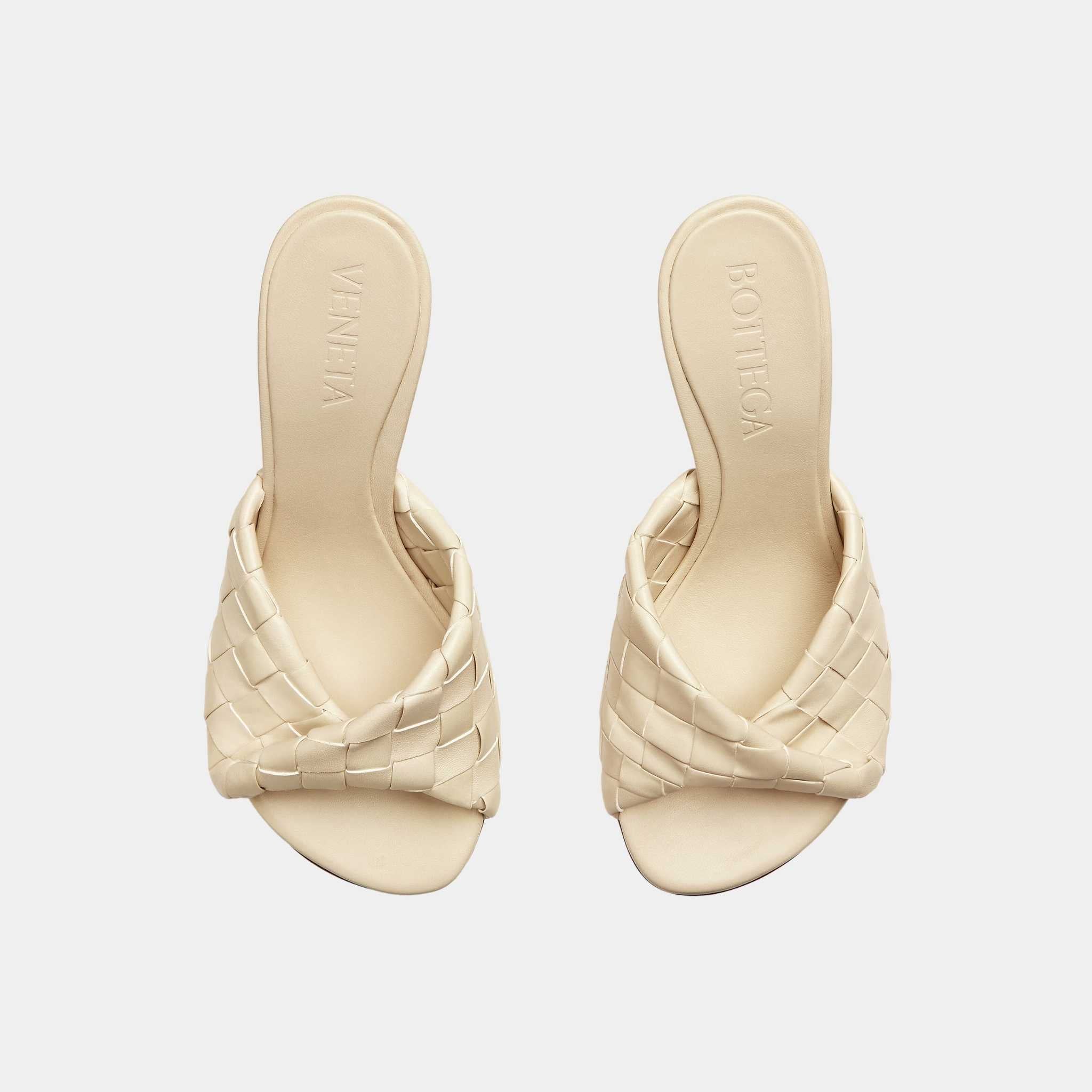 Bottega Veneta Blink Mule High Heel Folded Detail Intrecciato Leather, Sea Salt, Top