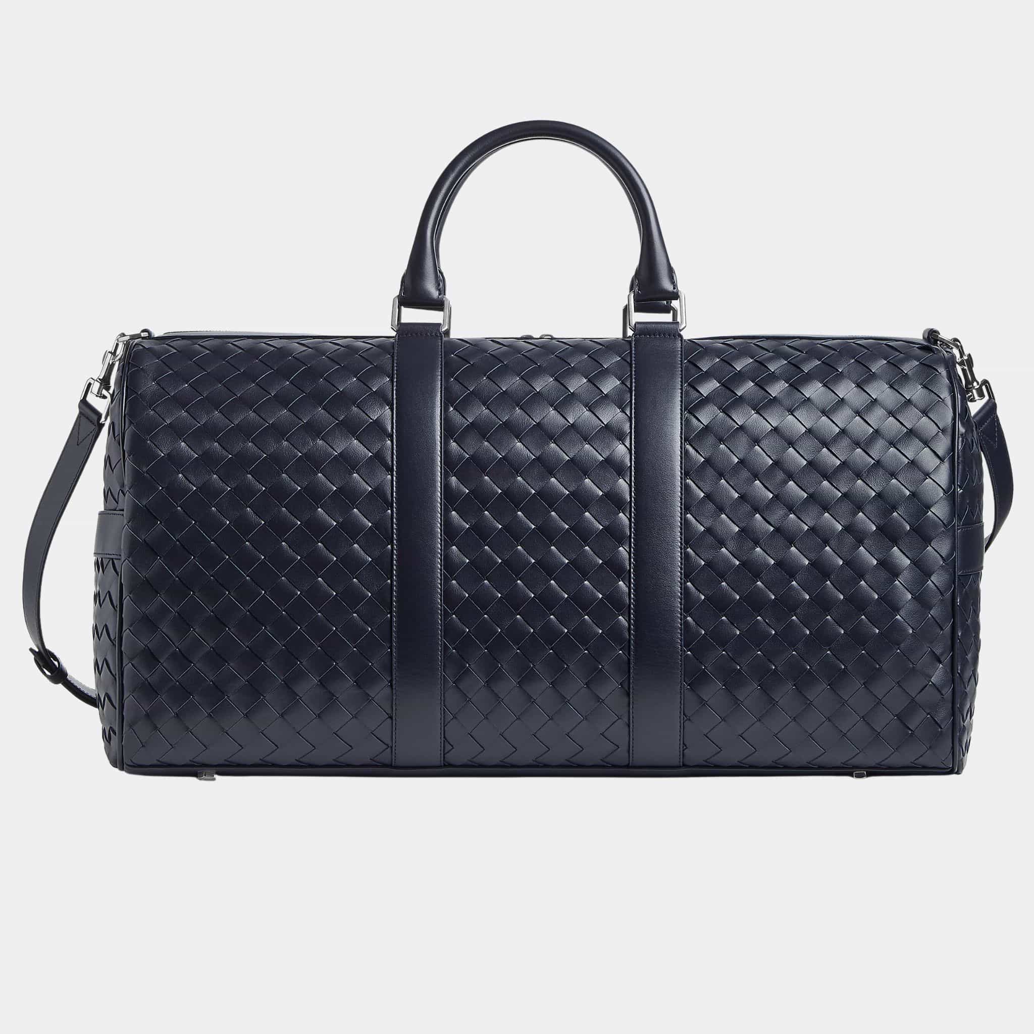 Bottega Veneta Cabin Duffle Bag In Intrecciato Leather, Nocturnal, Front
