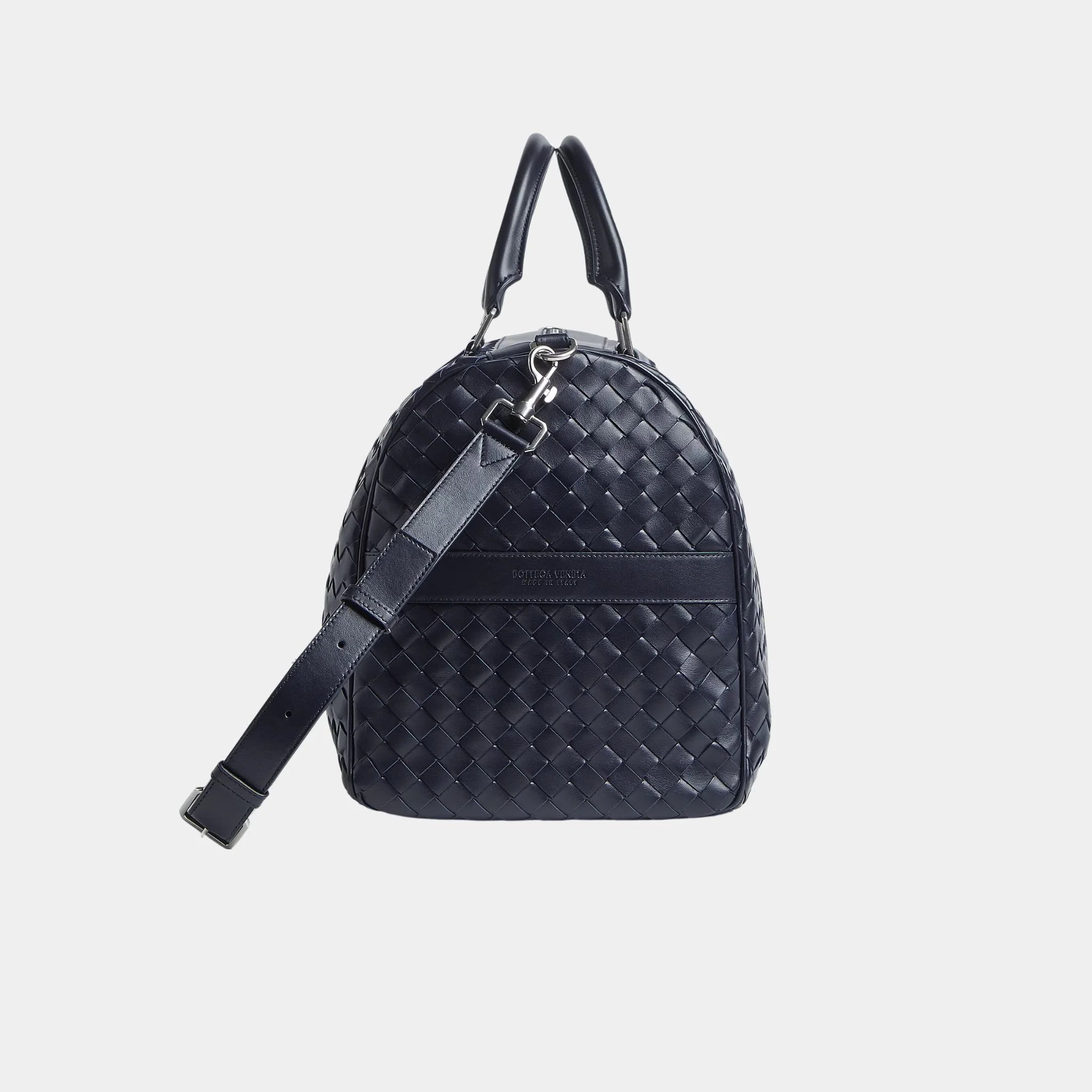 Bottega Veneta Cabin Duffle Bag In Intrecciato Leather, Nocturnal, Side