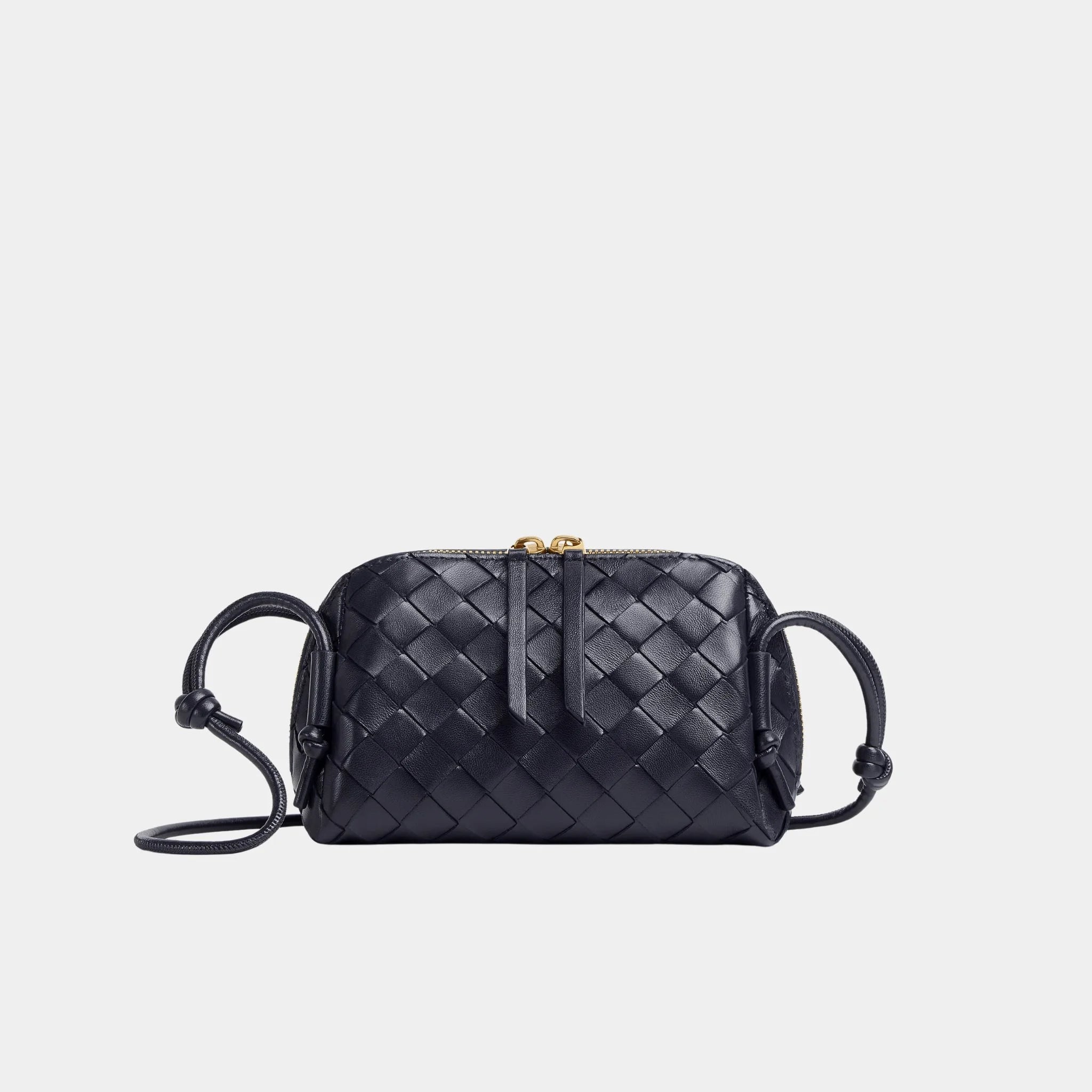 Bottega Veneta Concert Intrecciato Nappa Leather Pouch, Nocturnal, Front