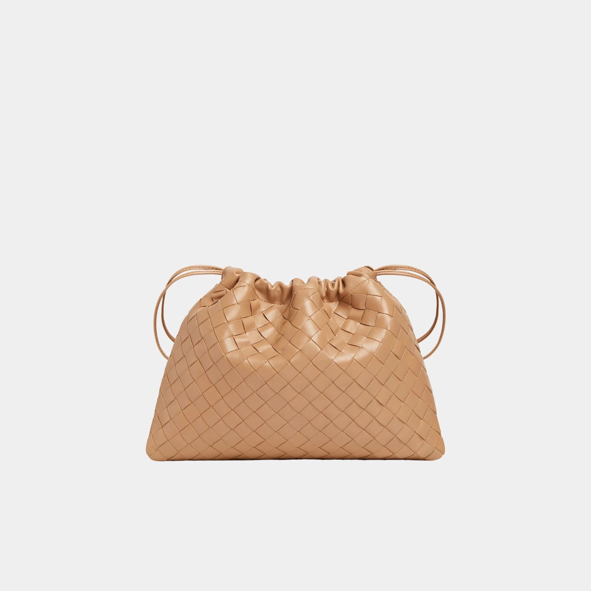 Bottega Veneta Dustbag Intrecciato Calf Leather With Loop Attachment, Pale Brown, Front