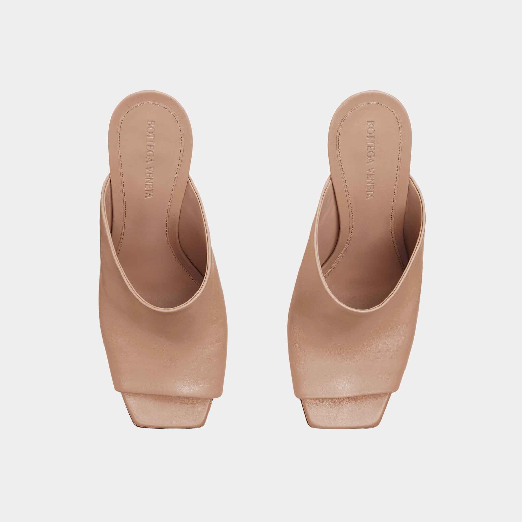 Bottega Veneta Knot High-Heel Mule Lambskin Gold Metal Knot Heel, Cipria, Top