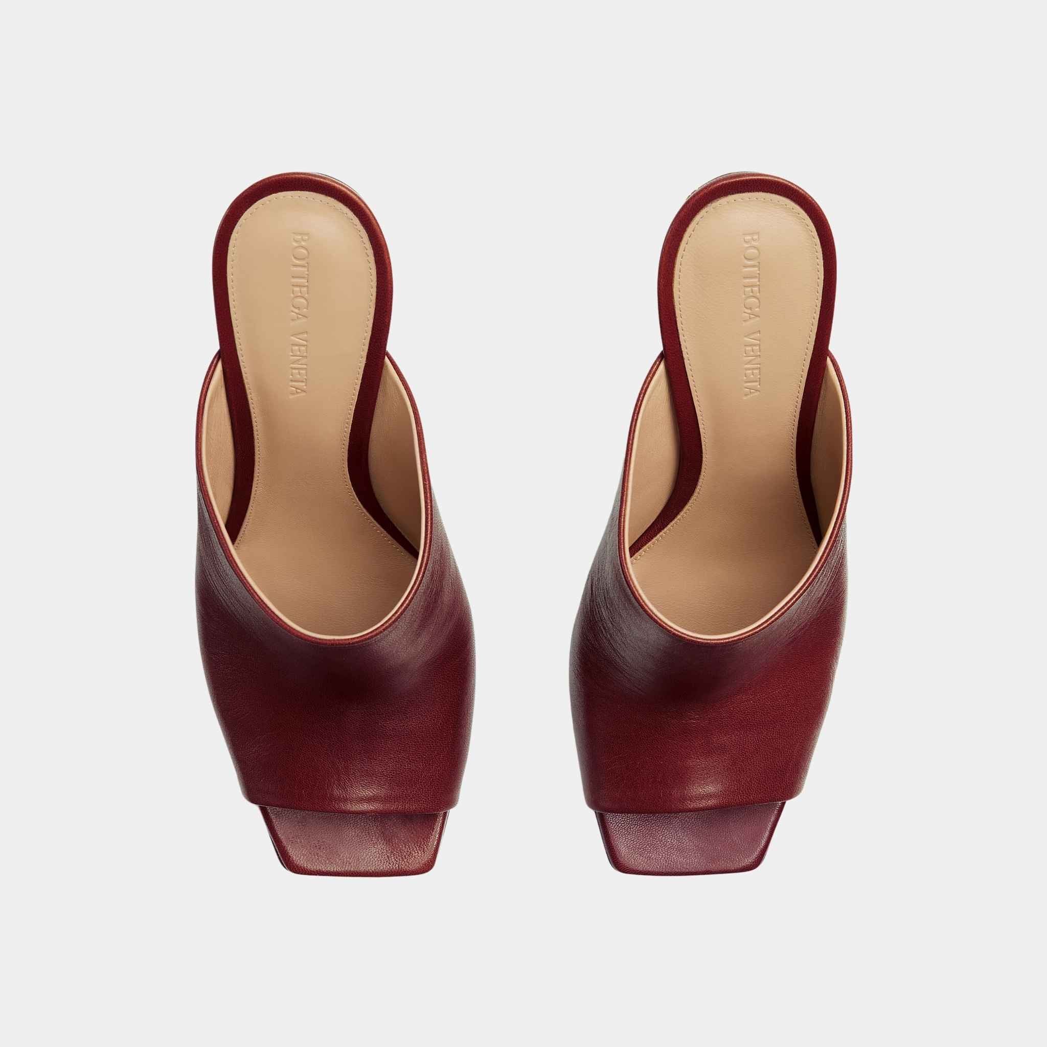 Bottega Veneta Knot High-Heel Mule Lambskin Gold Metal Knot Heel, Merlot, Top