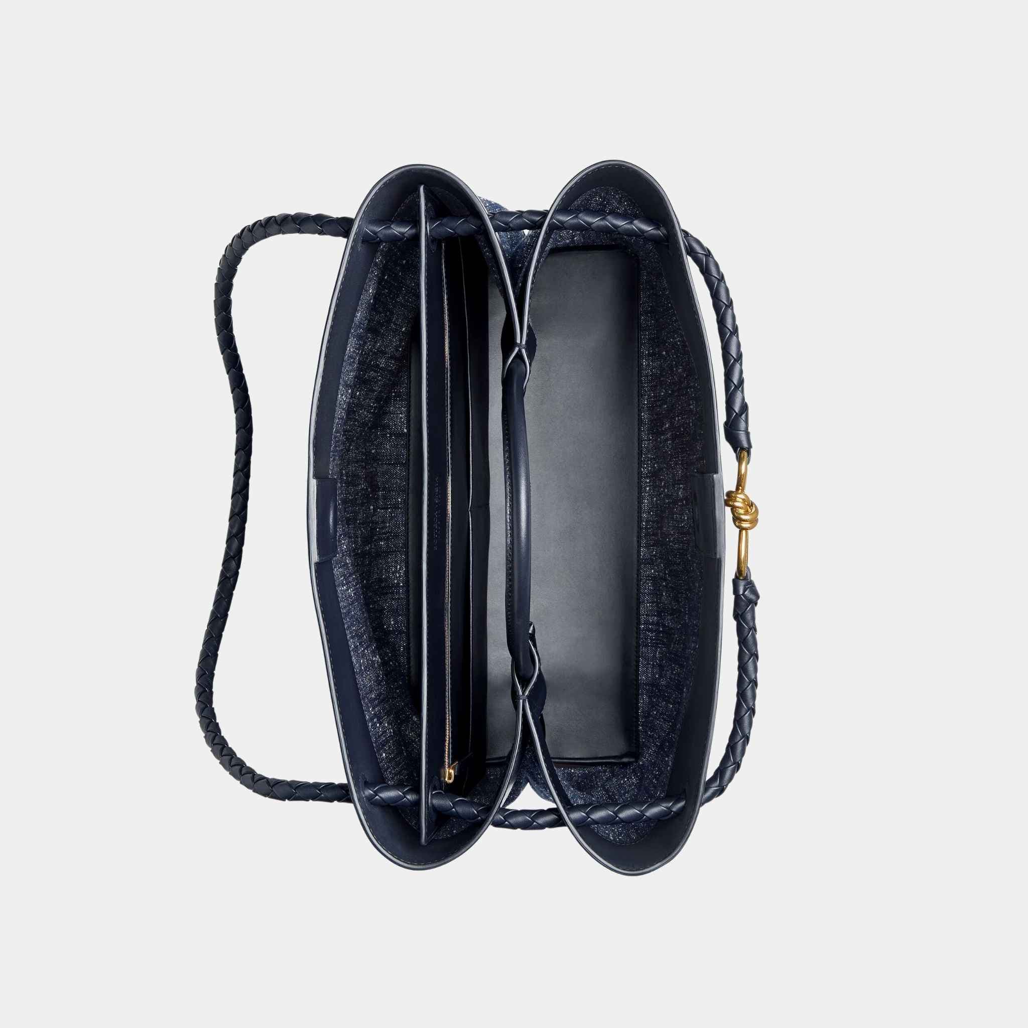 Bottega Veneta Large Andiamo Denim Boucle Calfskin Leather Handbag, Top