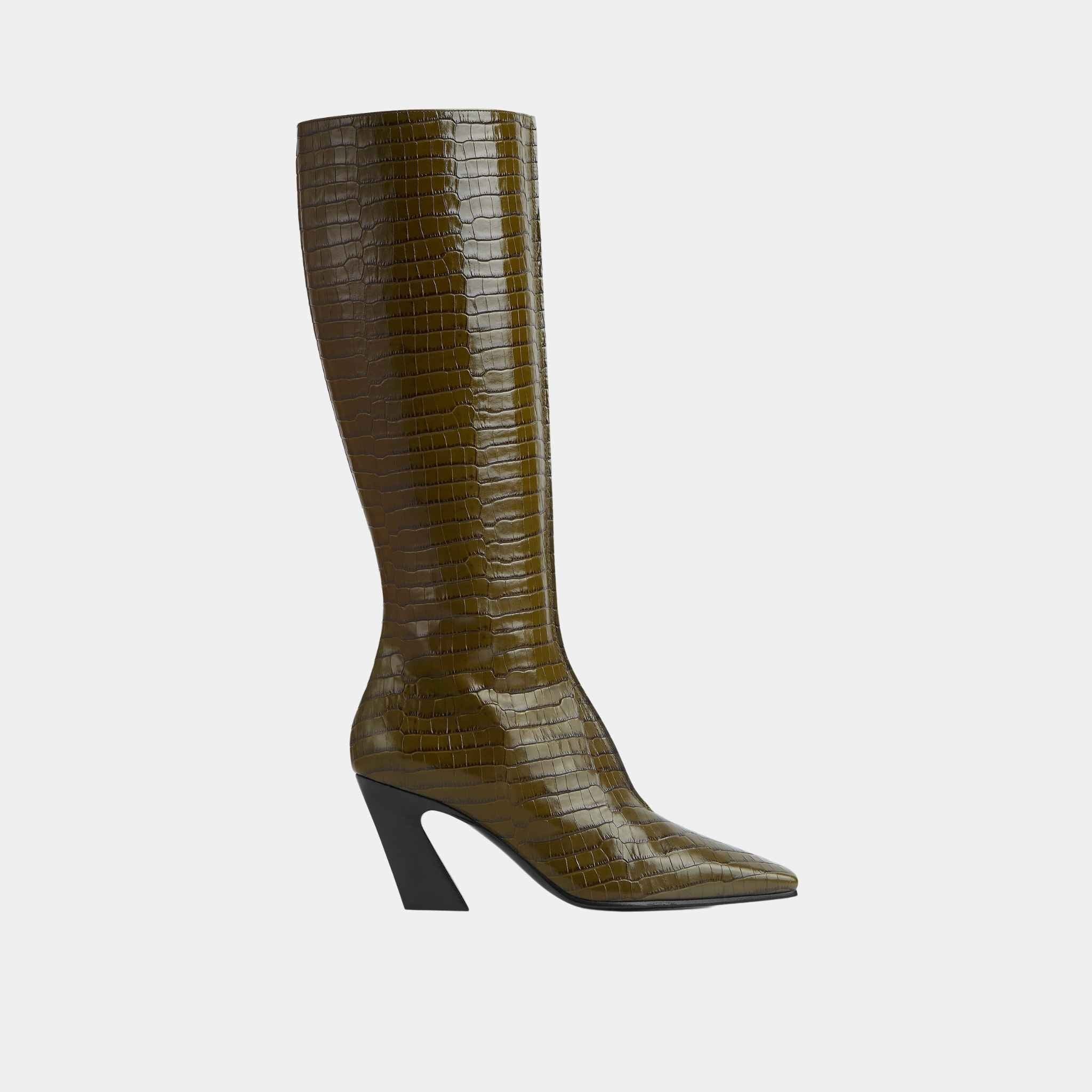 Bottega Veneta Lewis Knee-High Boot Crocodile Effect Leather, Side