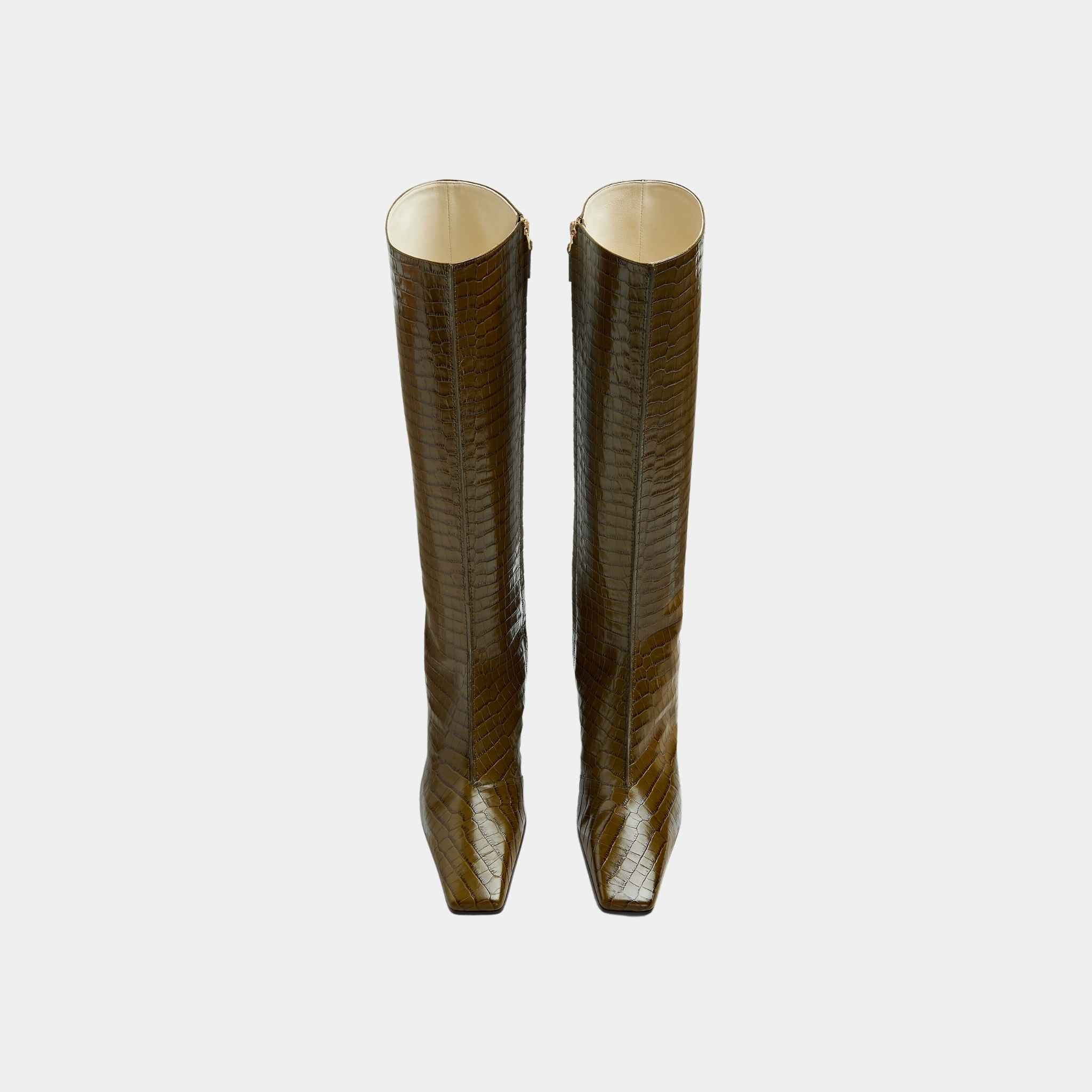 Bottega Veneta Lewis Knee-High Boot Crocodile Effect Leather, Top