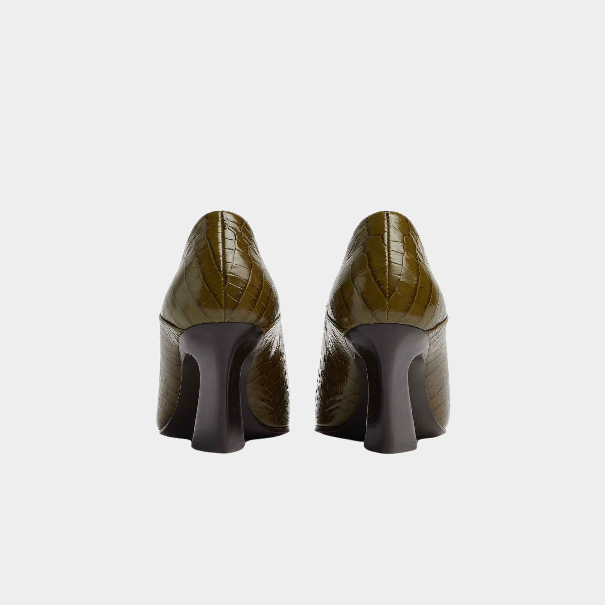 Bottega Veneta Lewis Pump Crocodile Effect Leather, Olive Oil, Back