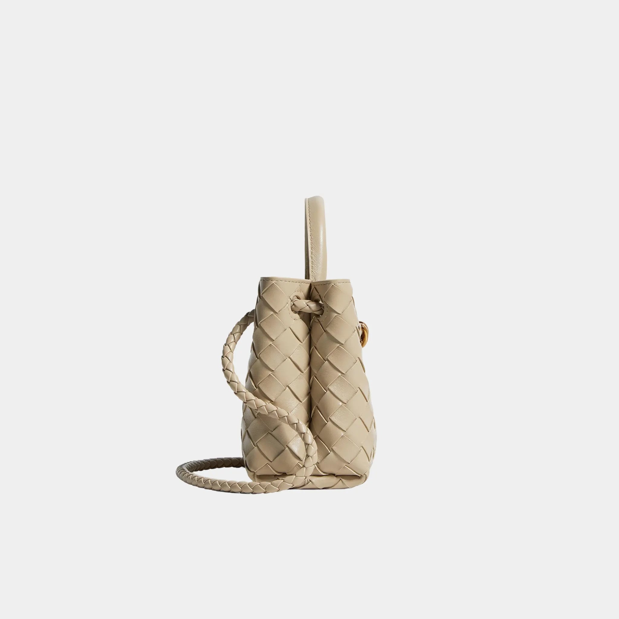 Bottega Veneta Mini Andiamo Bag in Intrecciato Leather, Ecru, Side