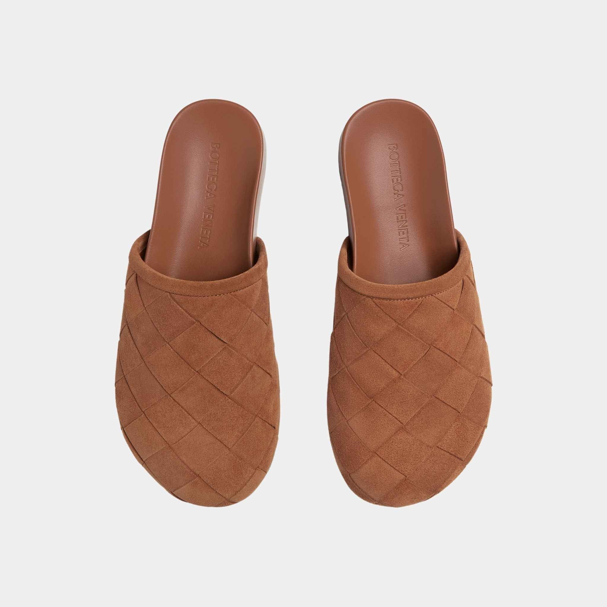 Bottega Veneta Reggie Padded Intrecciato Suede Mule Clog, Top