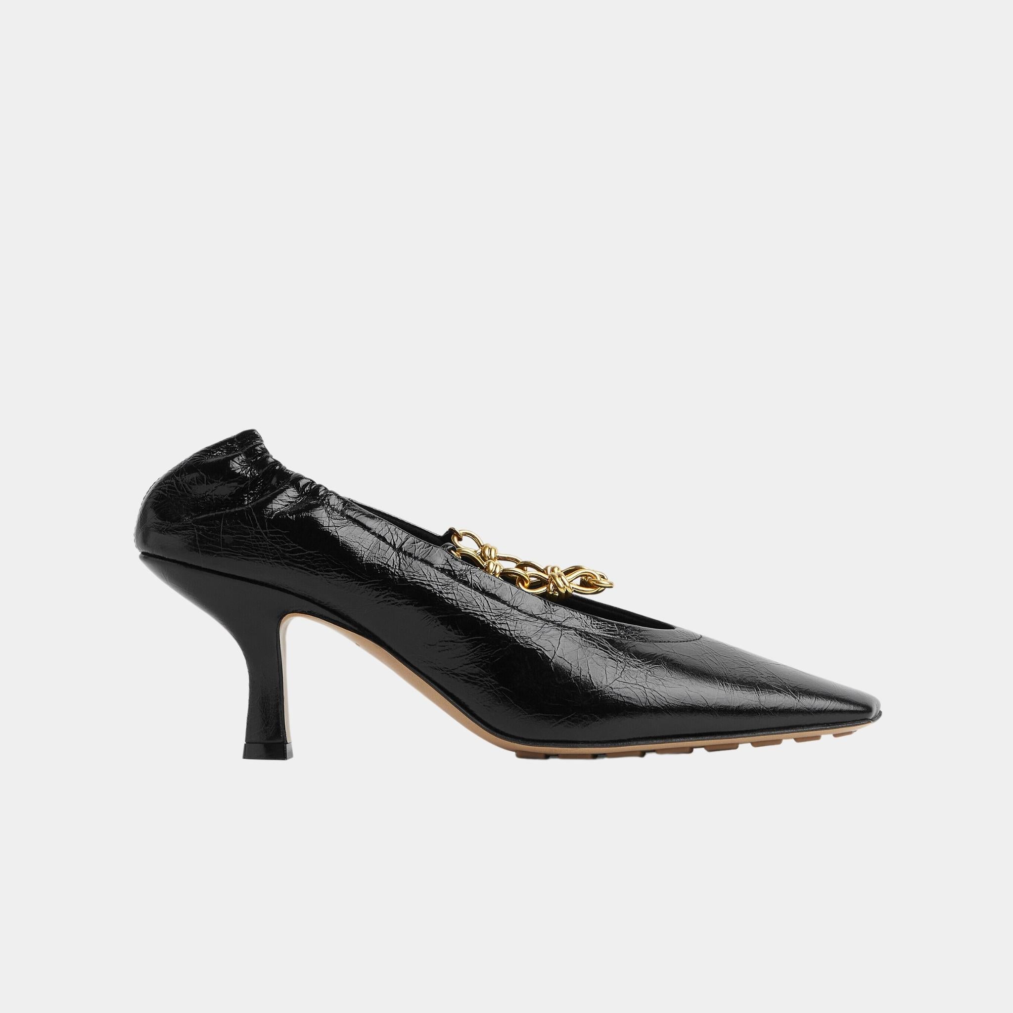 Bottega Veneta Sharp Chain Crinkled Calfskin Pump, Black, Side