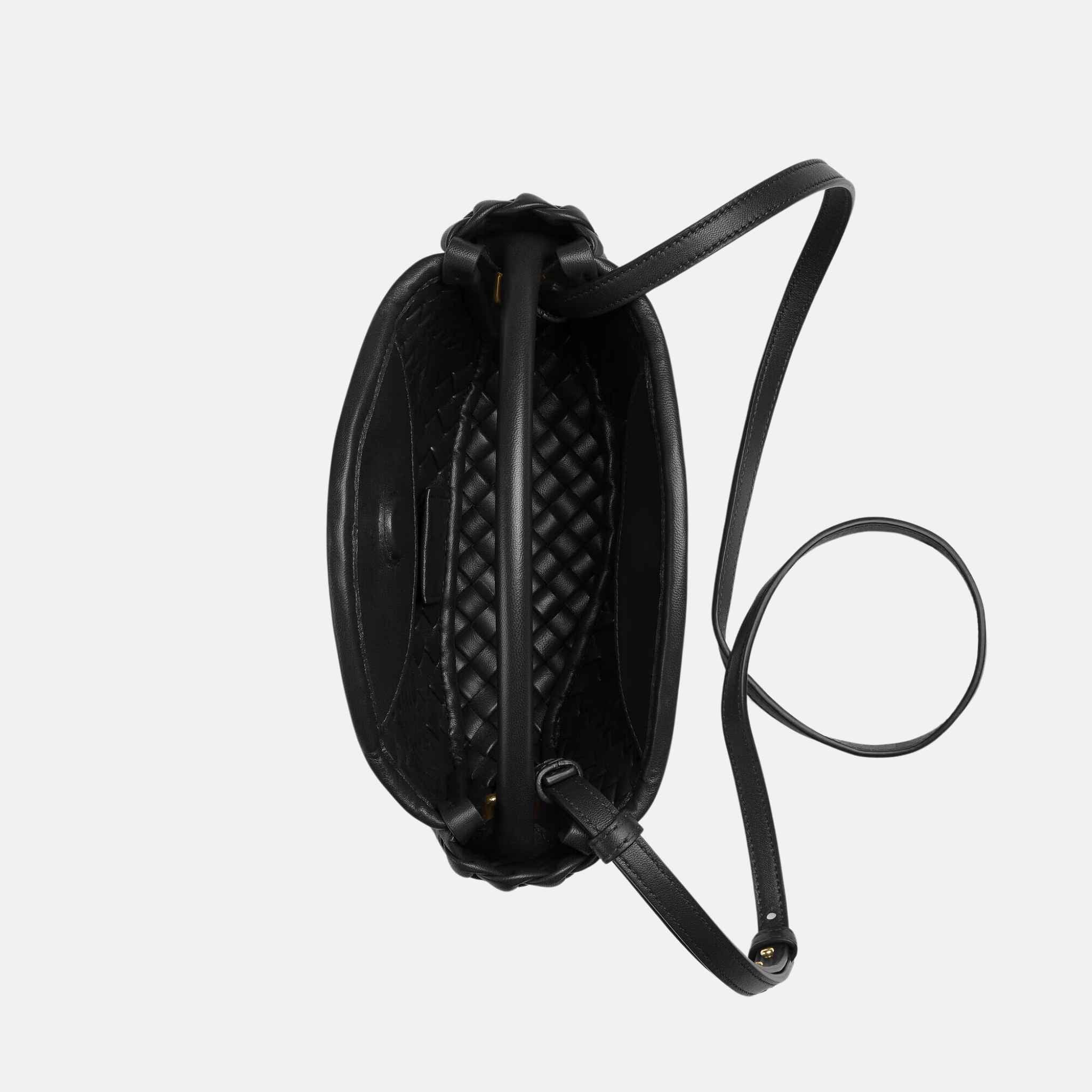 Bottega Veneta Small Cobble Top Handle Soft Padded Intreccio Leather, Black, Top