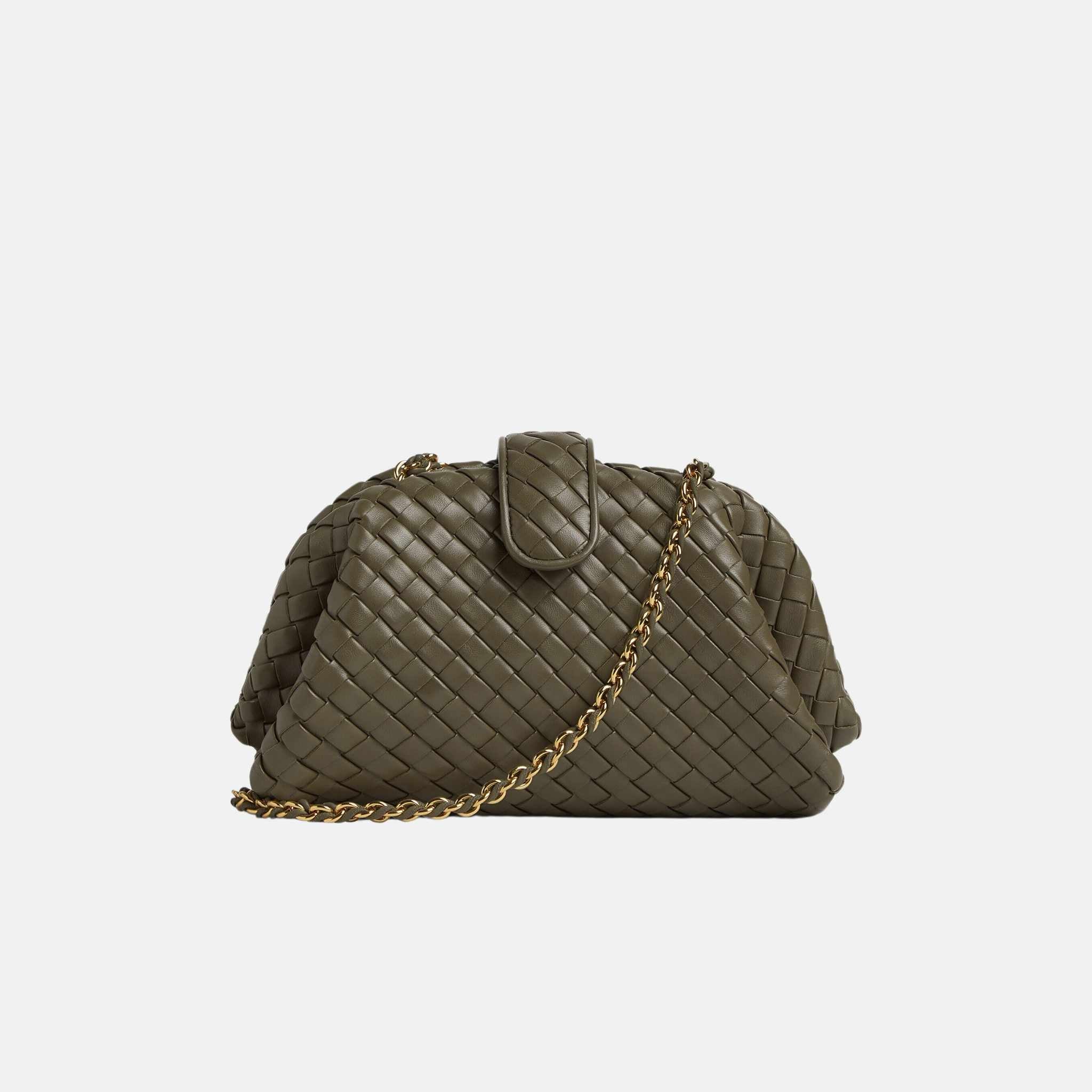Bottega Veneta Small Lauren 1980 Clutch In Padded Intrecciato Leather, Cypress, Front