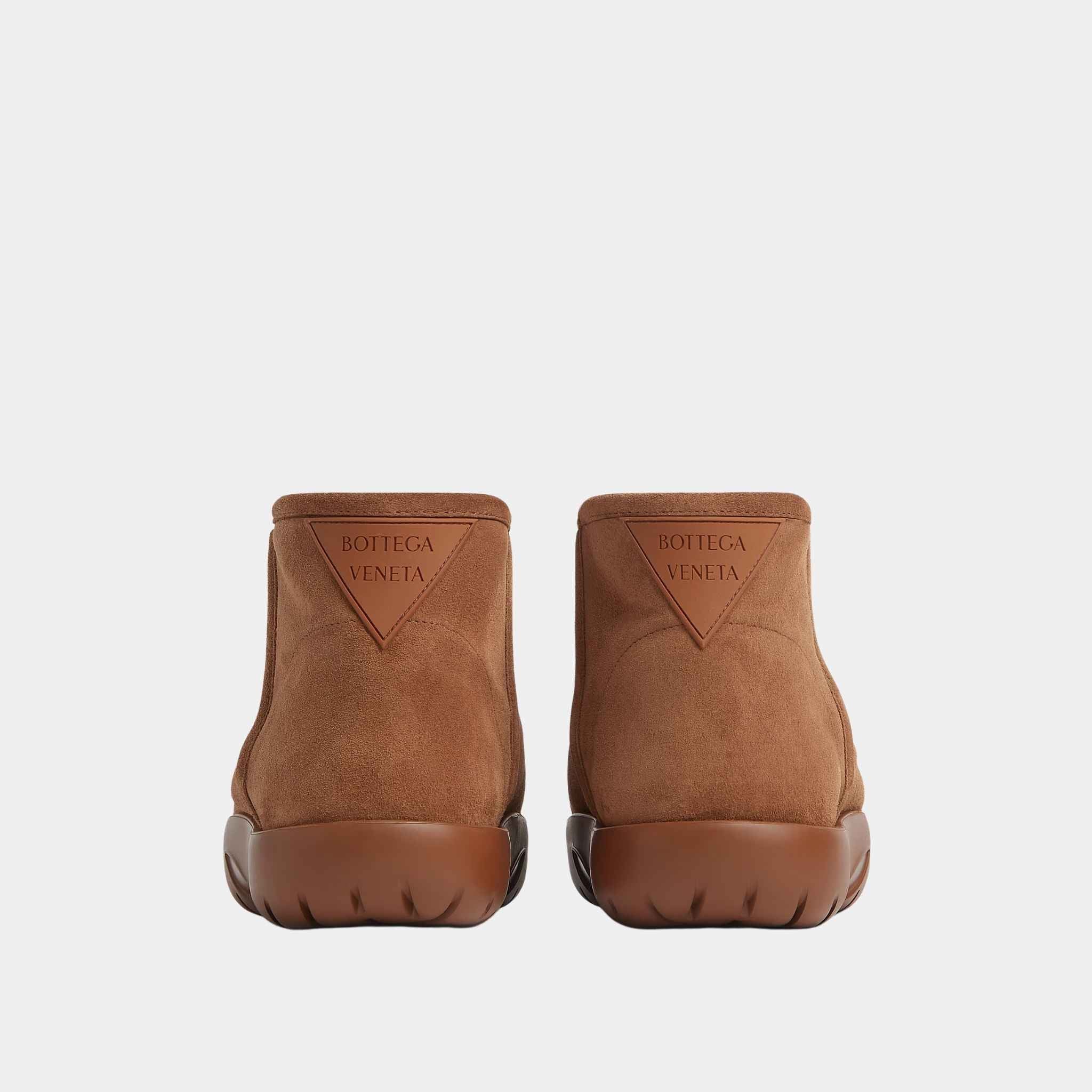 Bottega Veneta Snap Mini Ankle Boot Suede, Caramel, Back