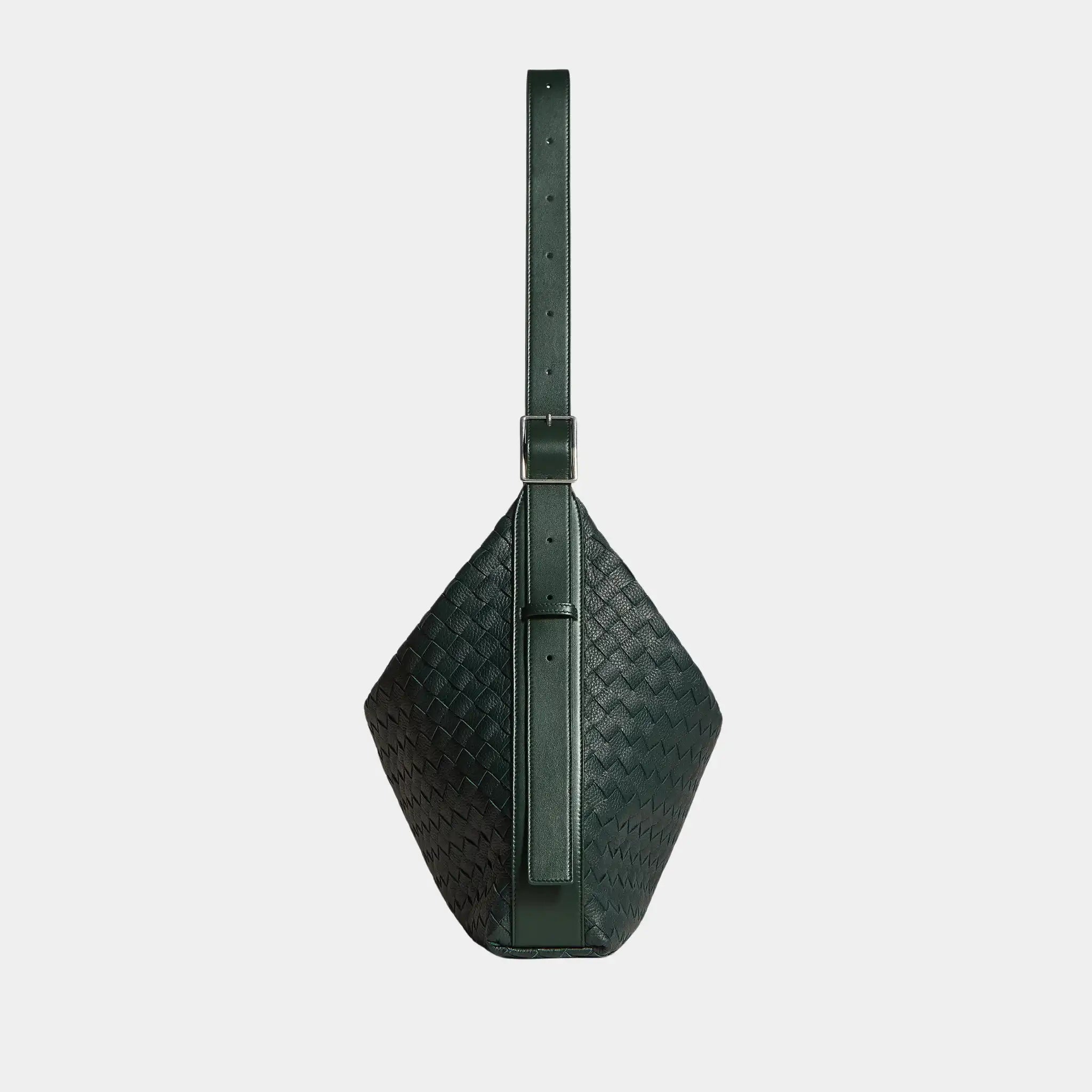 Bottega Veneta Traveler Hobo bag In Intrecciato Deer Skin, Alpi Green, Side