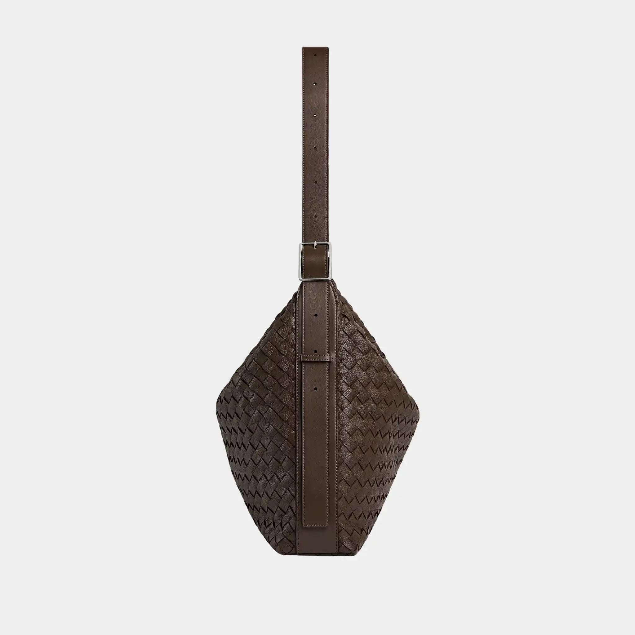 Bottega Veneta Traveler Hobo bag In Intrecciato Deer Skin, Old Wood, Side