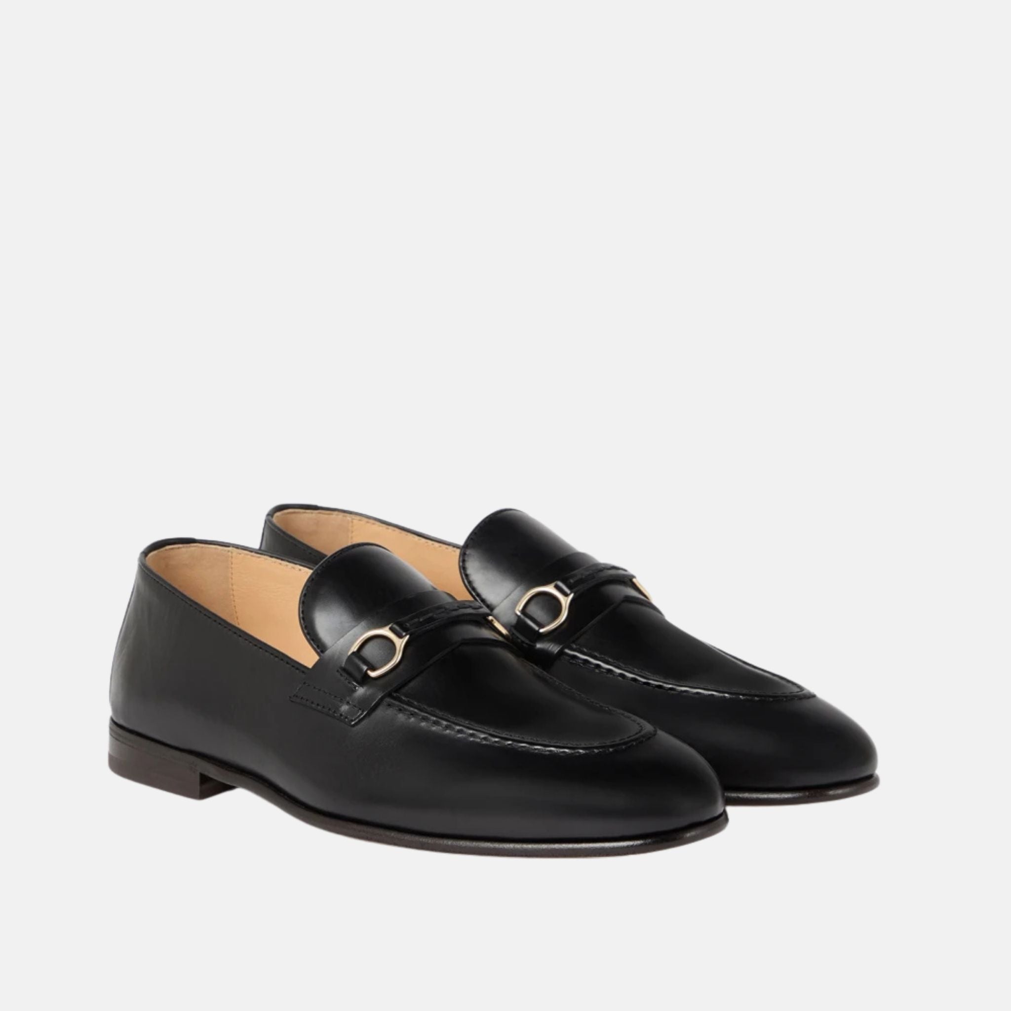 Brunello Cucinelli Soft Waxed Calfskin Loafers With Bit Detail, Black, Front