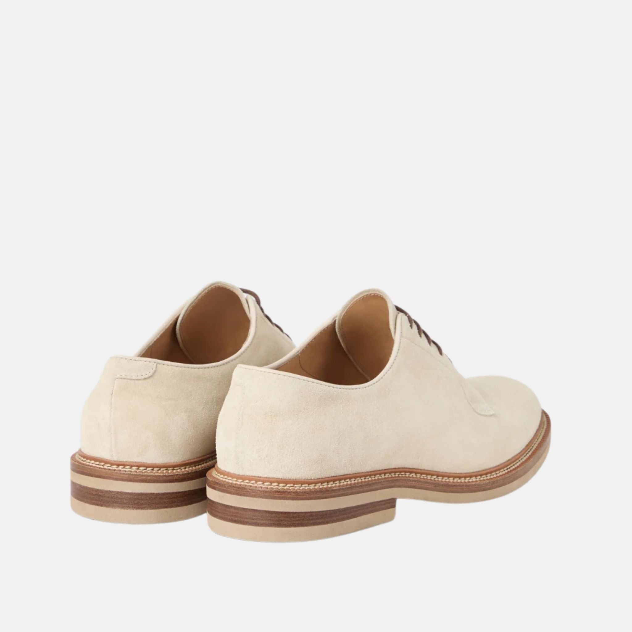 Brunello Cucinelli Suede Leather Derby Shoes, Beige, Back