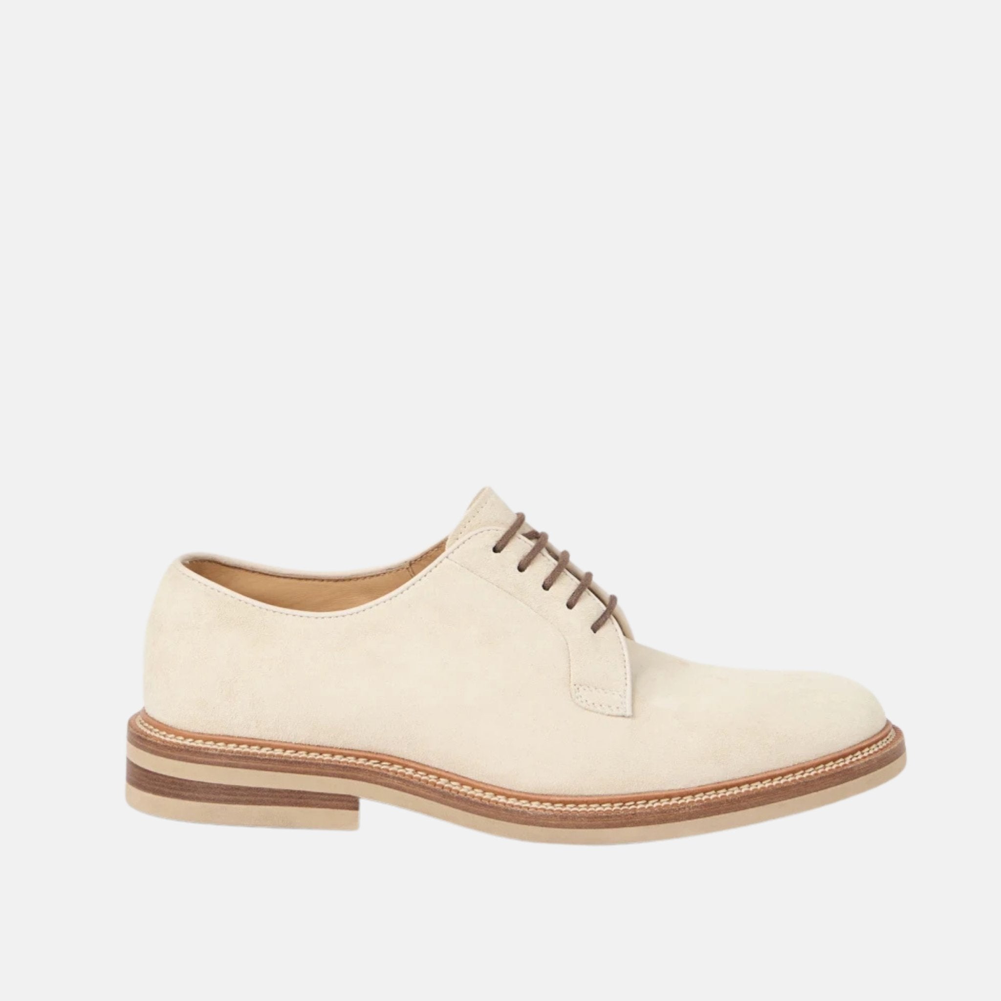 Brunello Cucinelli Suede Leather Derby Shoes, Beige, Side
