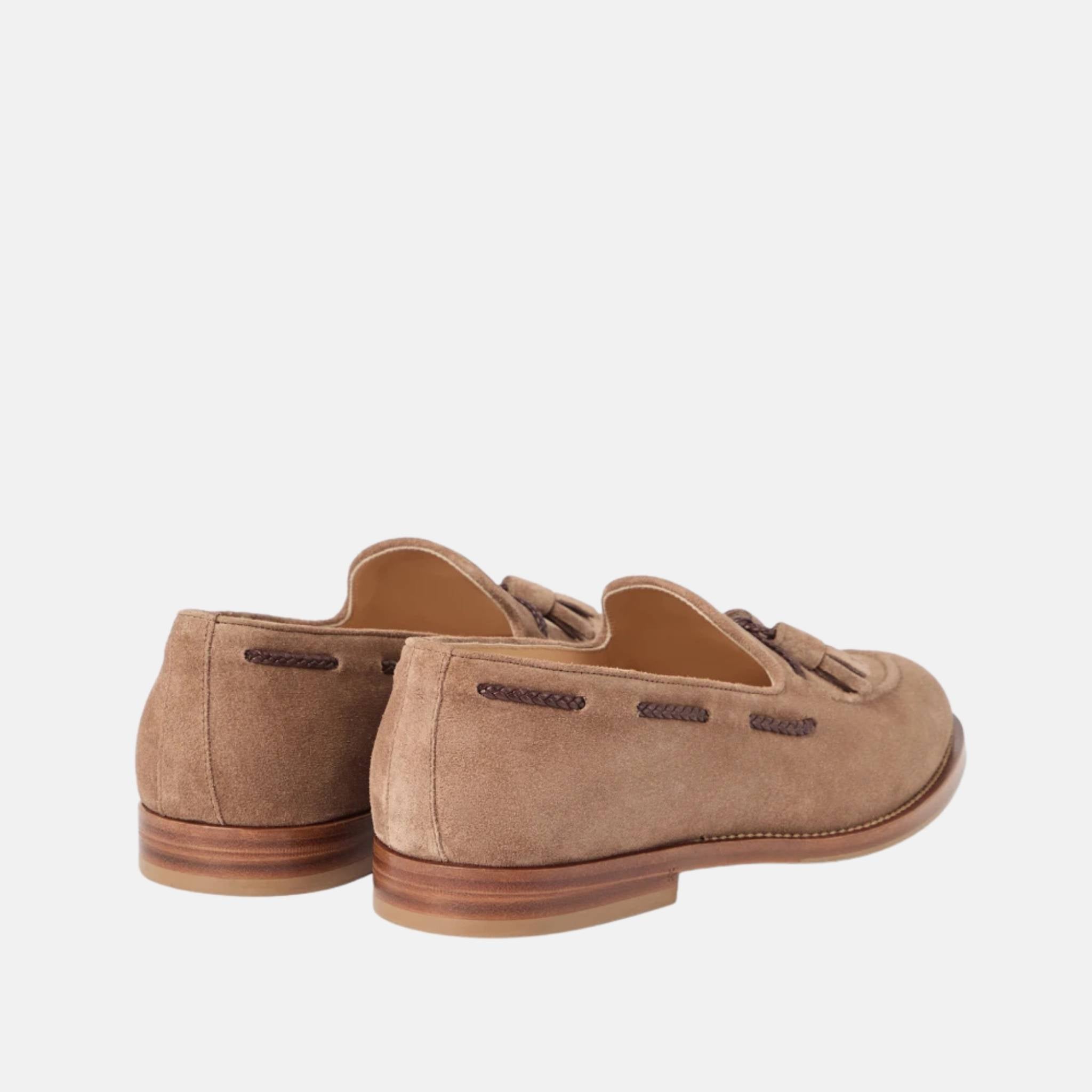 Brunello Cucinelli Suede Loafers With Tassels And Leather Lining, Hazelnut, Back