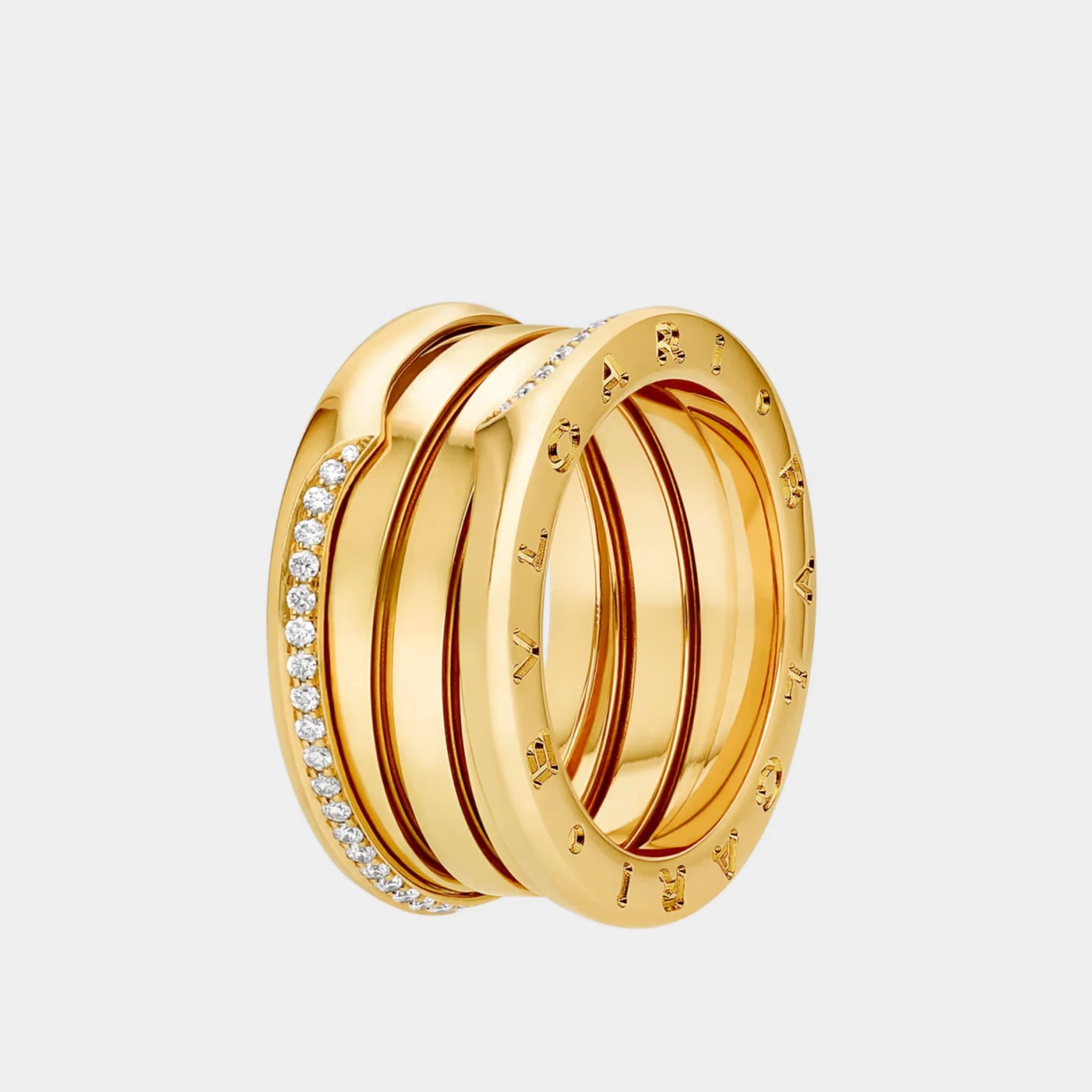 B.zero1 Gold Demi-Pavé Diamond Ring 3 Band, Yellow Gold, Front