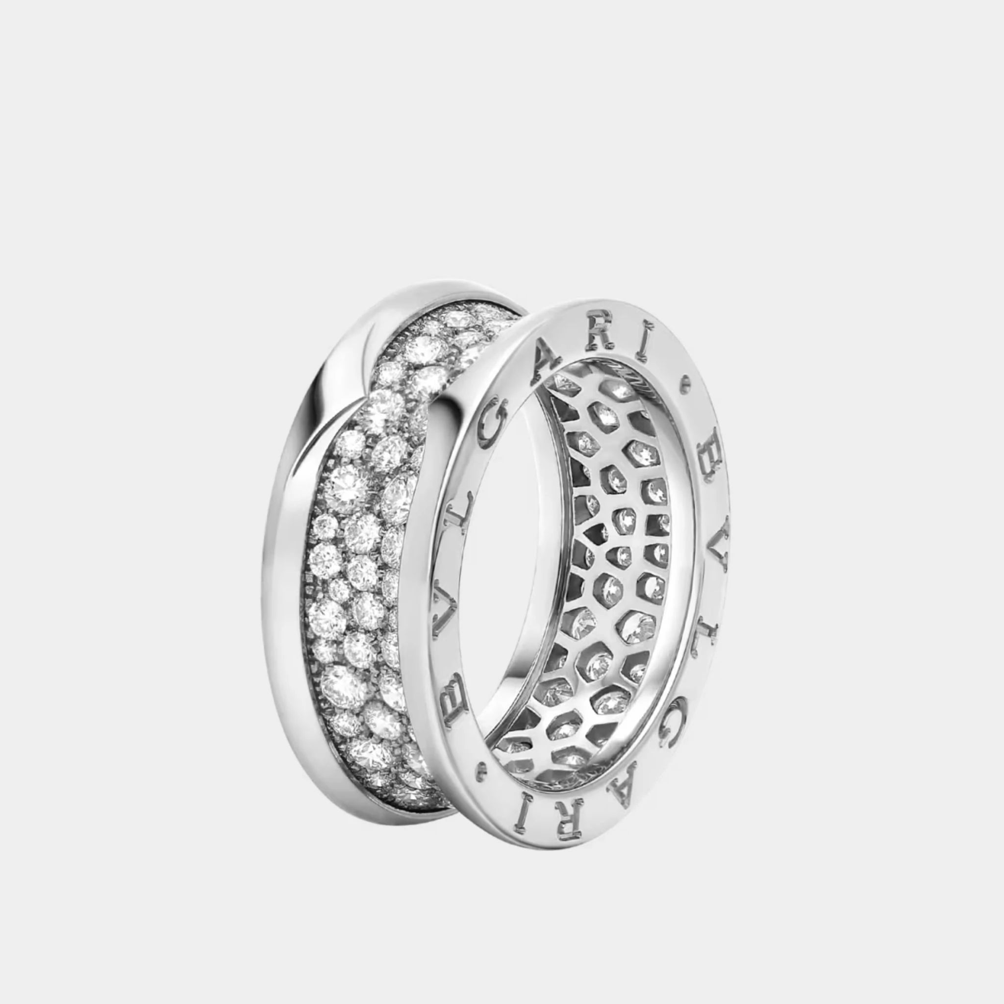 Bvlgari B.zero1 Gold Ring pave Diamonds on the Spiral, White Gold, Front