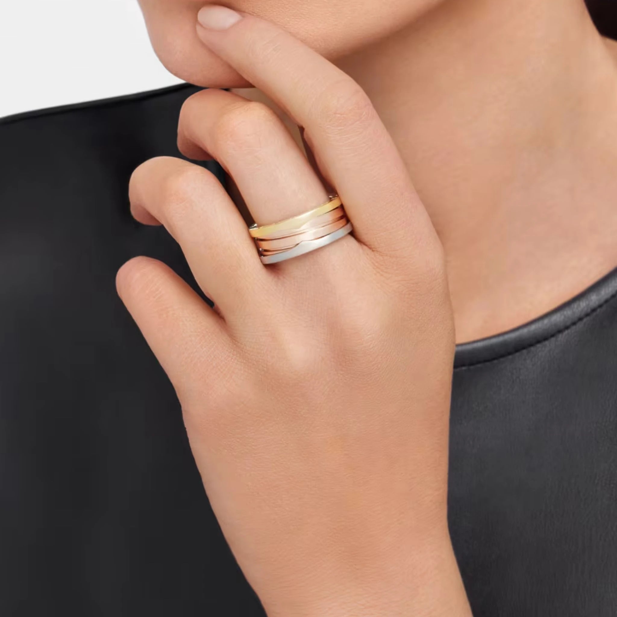 Bvlgari B.zero1 Three-Band Ring Rose/White/Yellow Gold, Model
