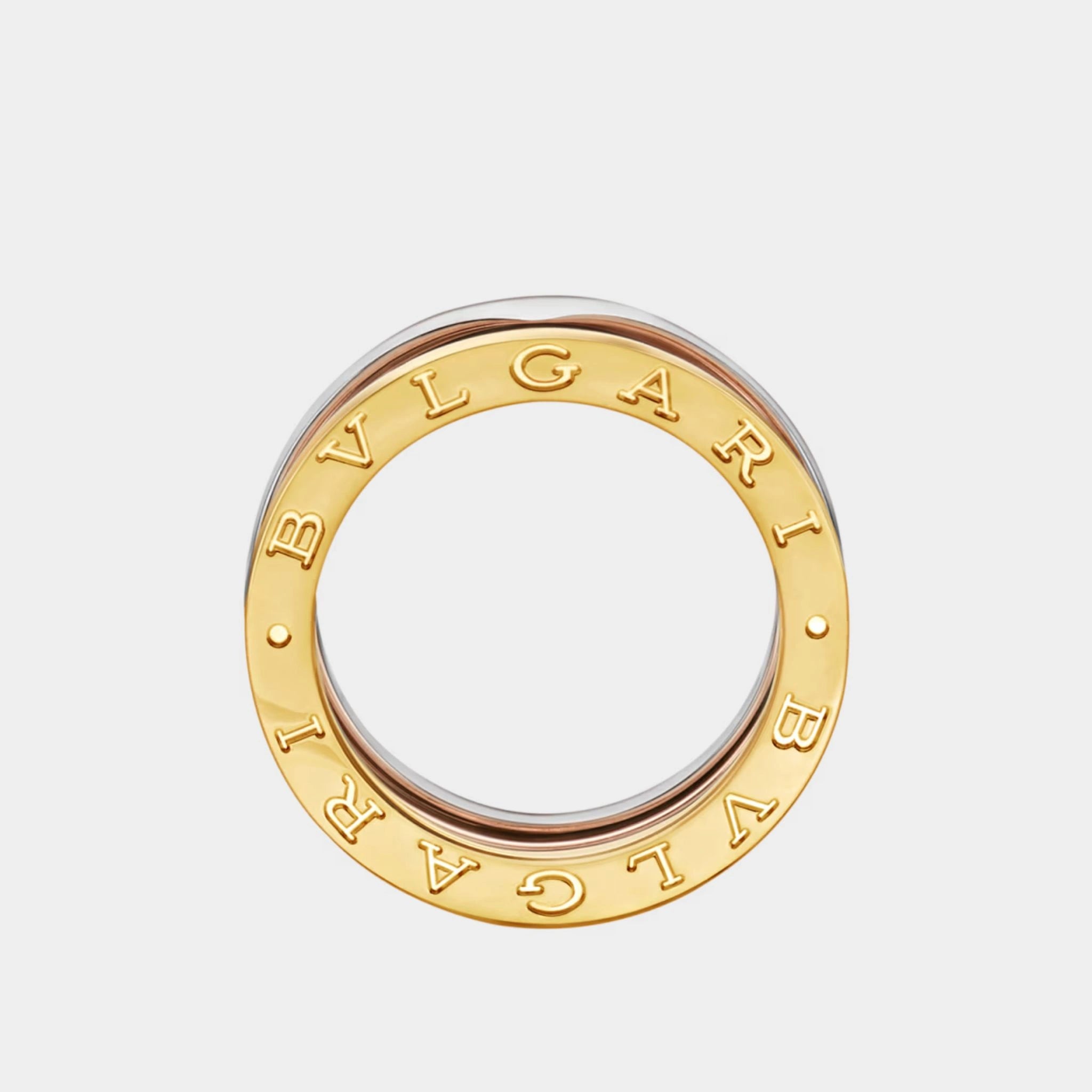 Bvlgari B.zero1 Three-Band Ring Rose/White/Yellow Gold, Front, Side