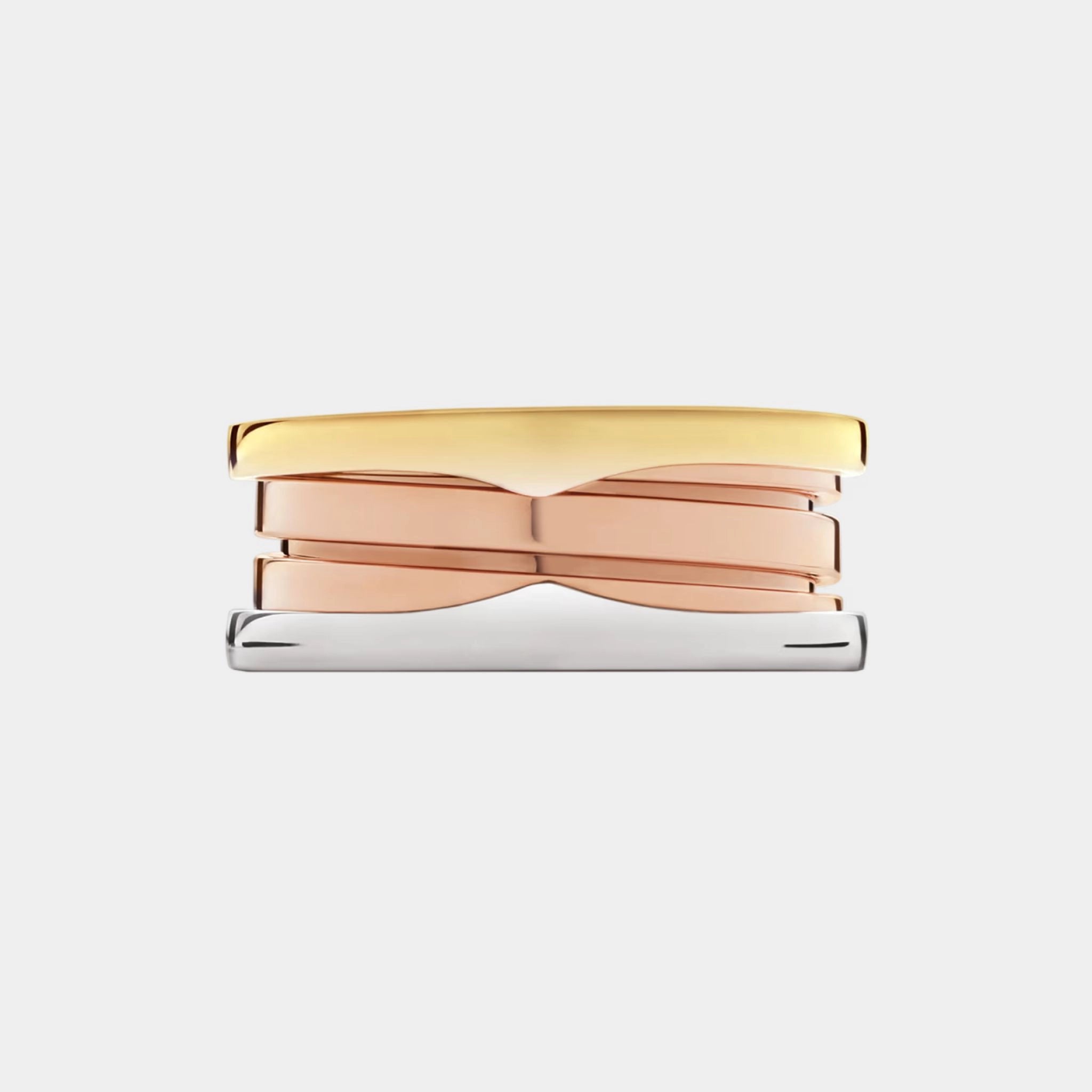 Bvlgari B.zero1 Three-Band Ring Rose/White/Yellow Gold, Front, Top