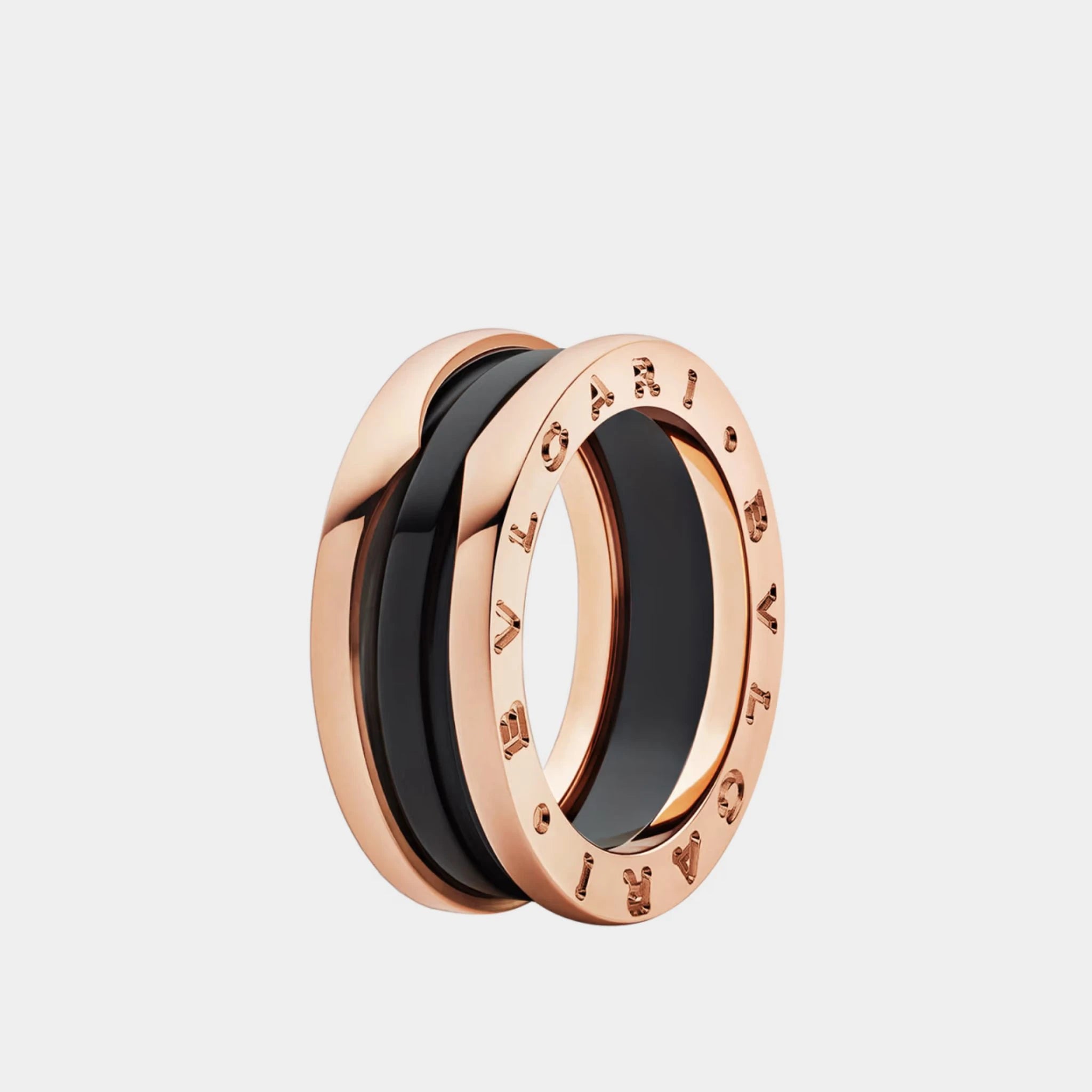 Bvlgari B.zero1 two-band ring Two Rose Gold Loops-Black Ceramic Spiral, Front