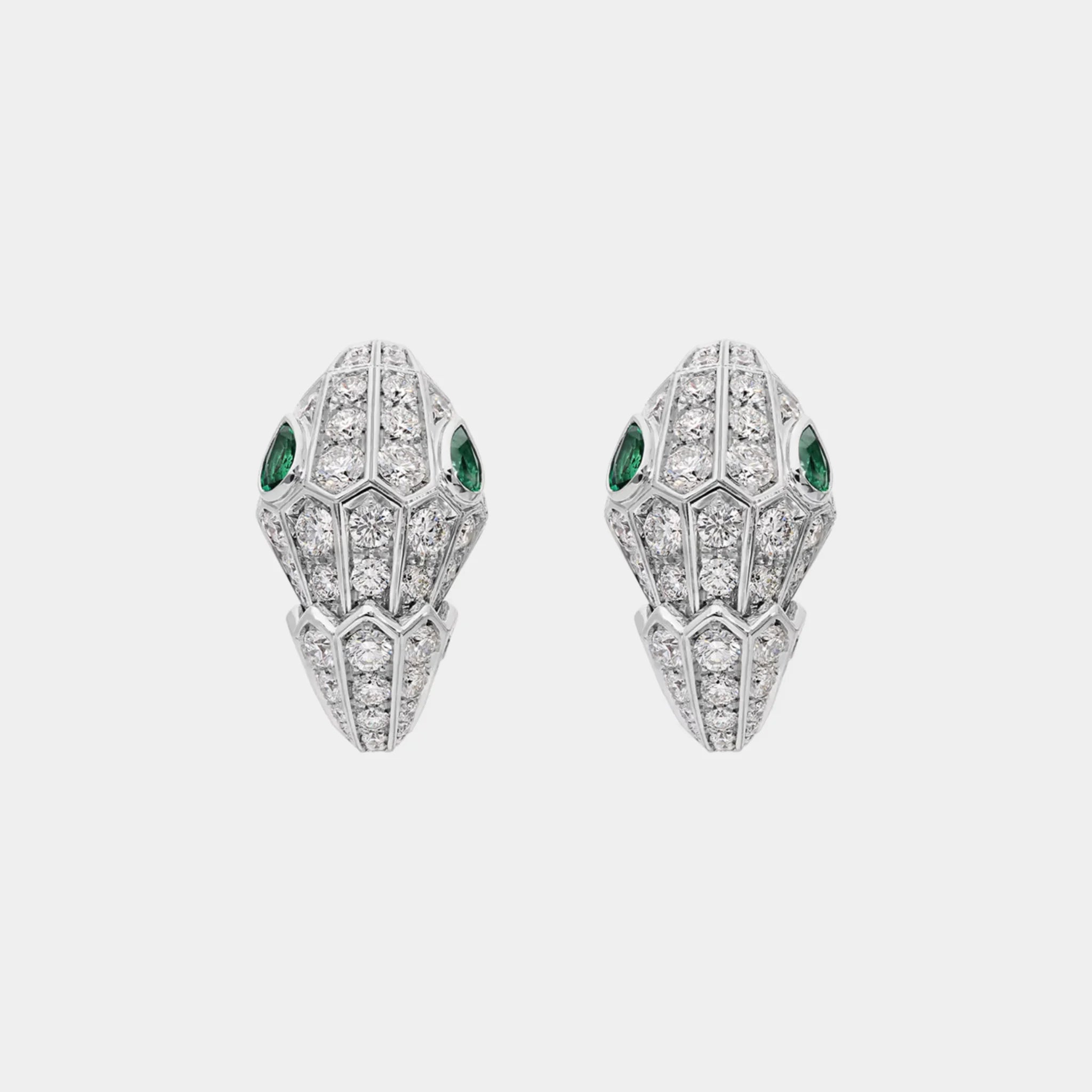 Serpenti Earrings with Emerald Eyes & Full Pave Diamonds