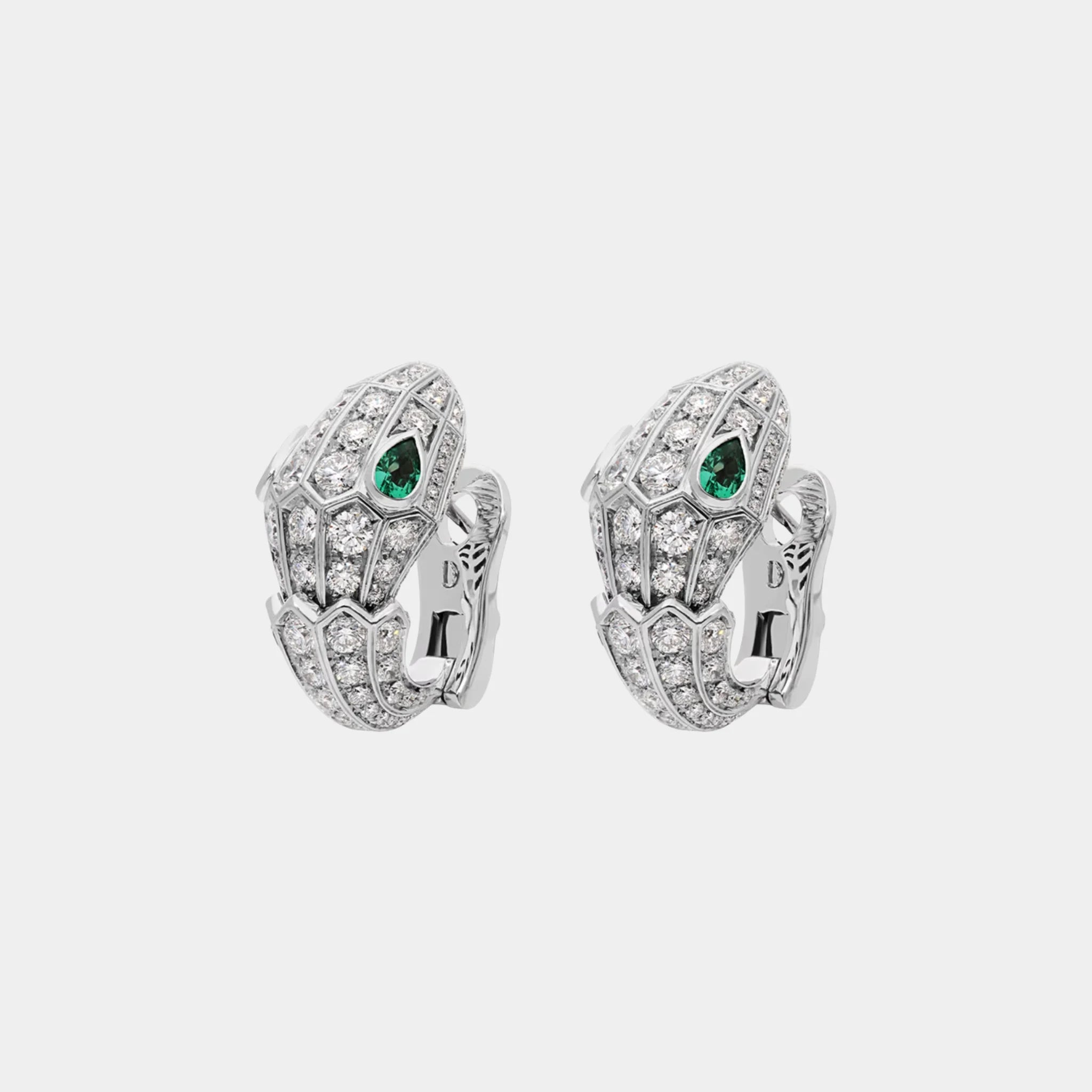 Serpenti Earrings with Emerald Eyes & Full Pave Diamonds