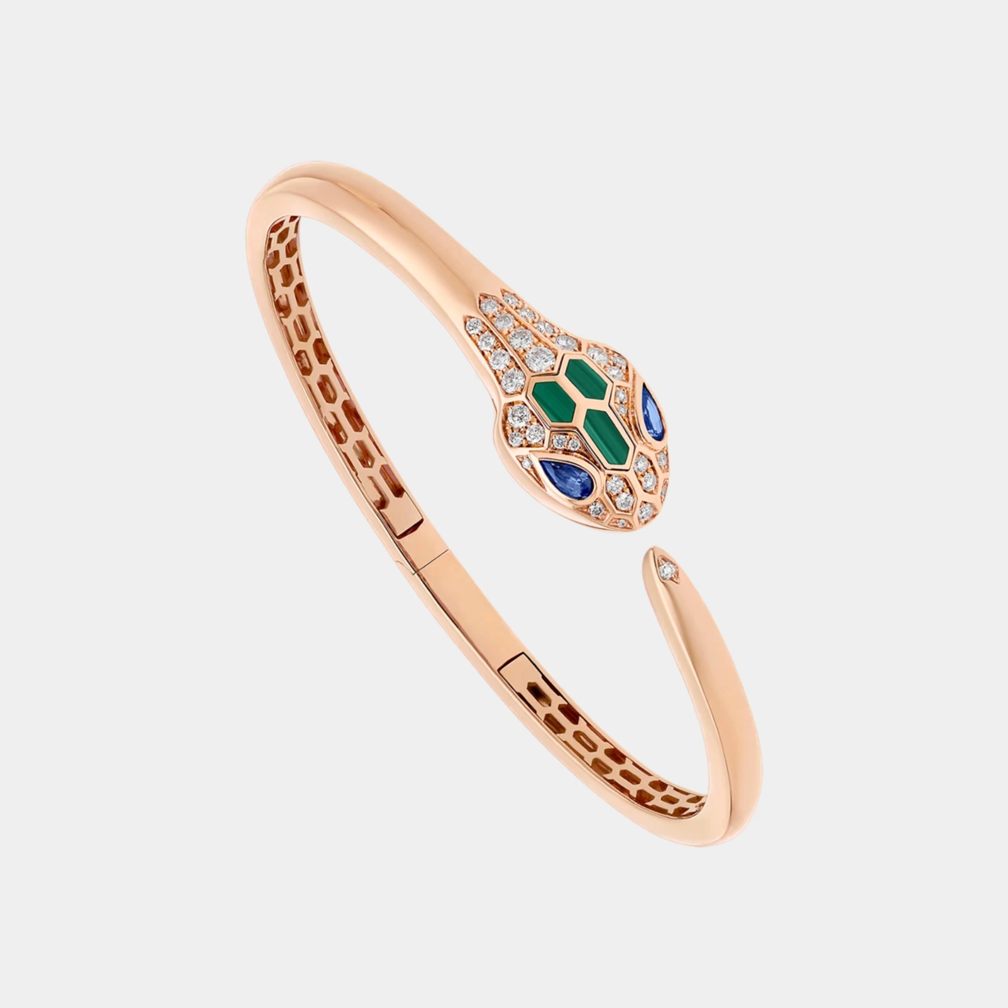 Bvlgari Serpenti Seduttori Bracelet with Sapphire Malachite & Diamonds, Rose Gold, Side