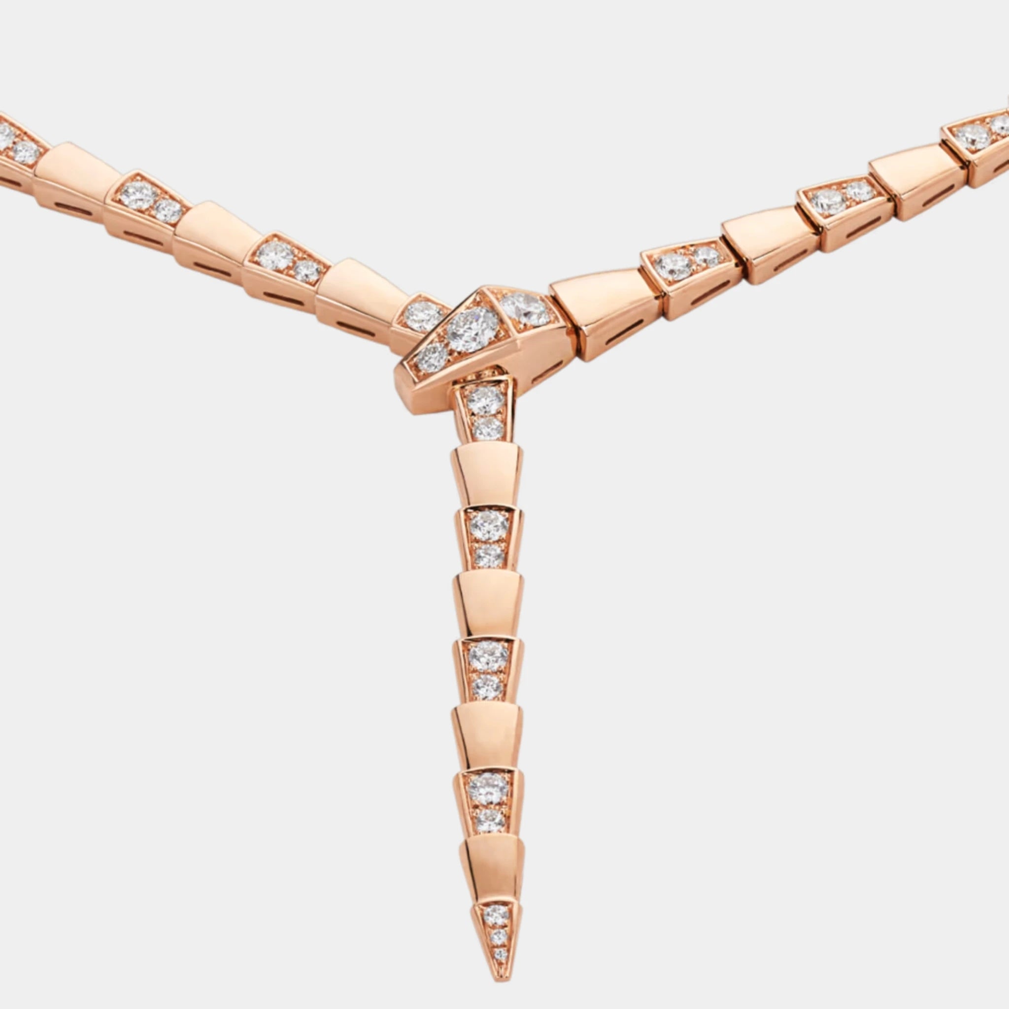 Bvlgari Serpenti Viper Thin Necklace Set with Demi Pave Diamonds, Rose Gold, Close